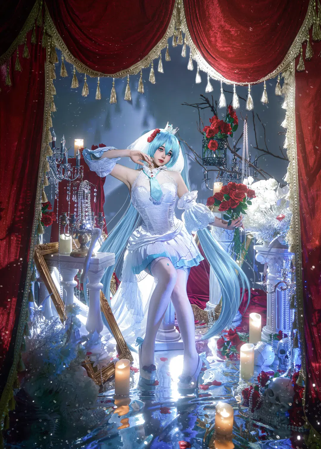 【初音未來cos】白如雪的公主，紅玫瑰與白骨交織的幻境 - QqQ - 第8張