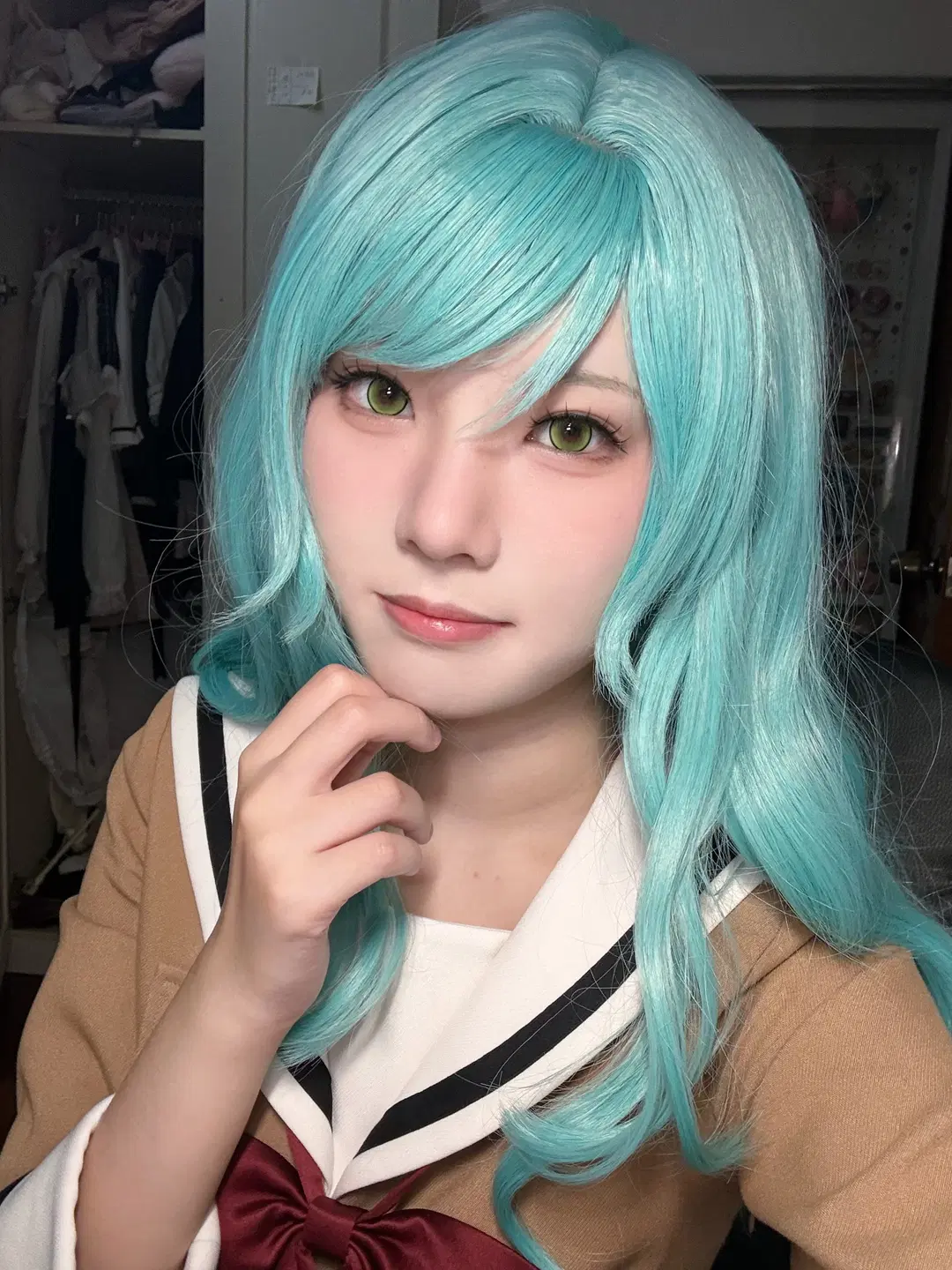 BanG Dream!, Roselia, 水手服cos, 冰川纱夜cos, 绿瞳假发cos
