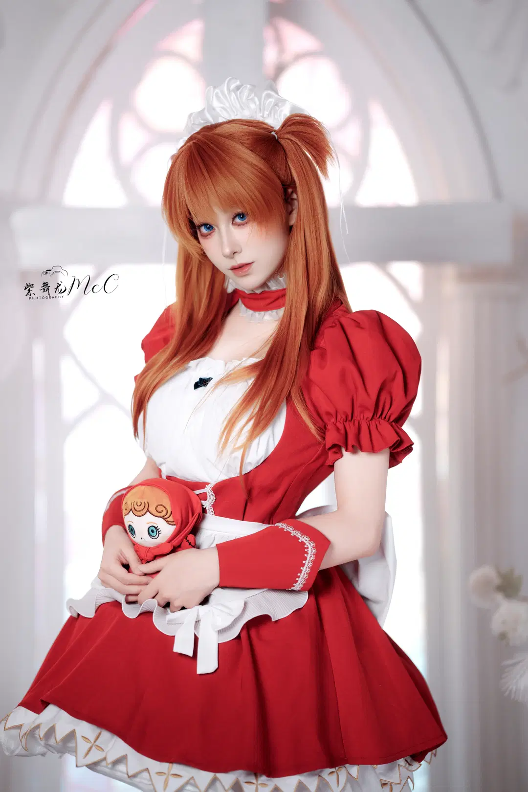 2D, Maid outfit, Asuka Cosplay, Neon Genesis Evangelion, White stockings