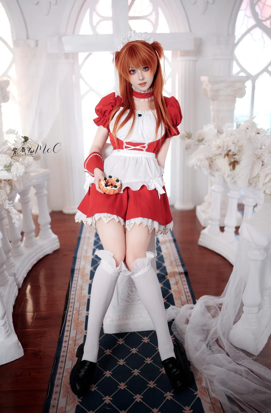 【明日香cos】新世紀福音戰士的紅白女僕裝正片 - 紫舞龙McC - 第4張