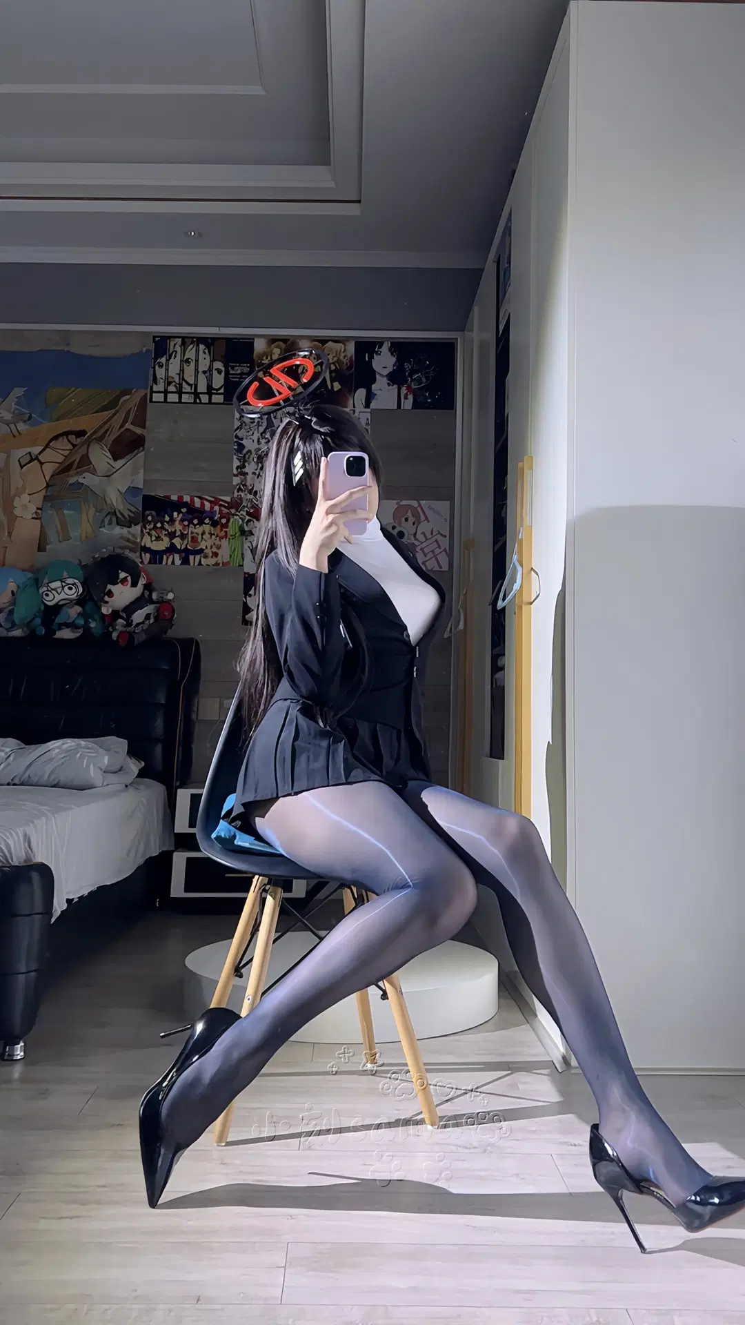 蔚蓝档案, 二次元cosplay, 对镜自拍, 调月莉音cos, 丝袜