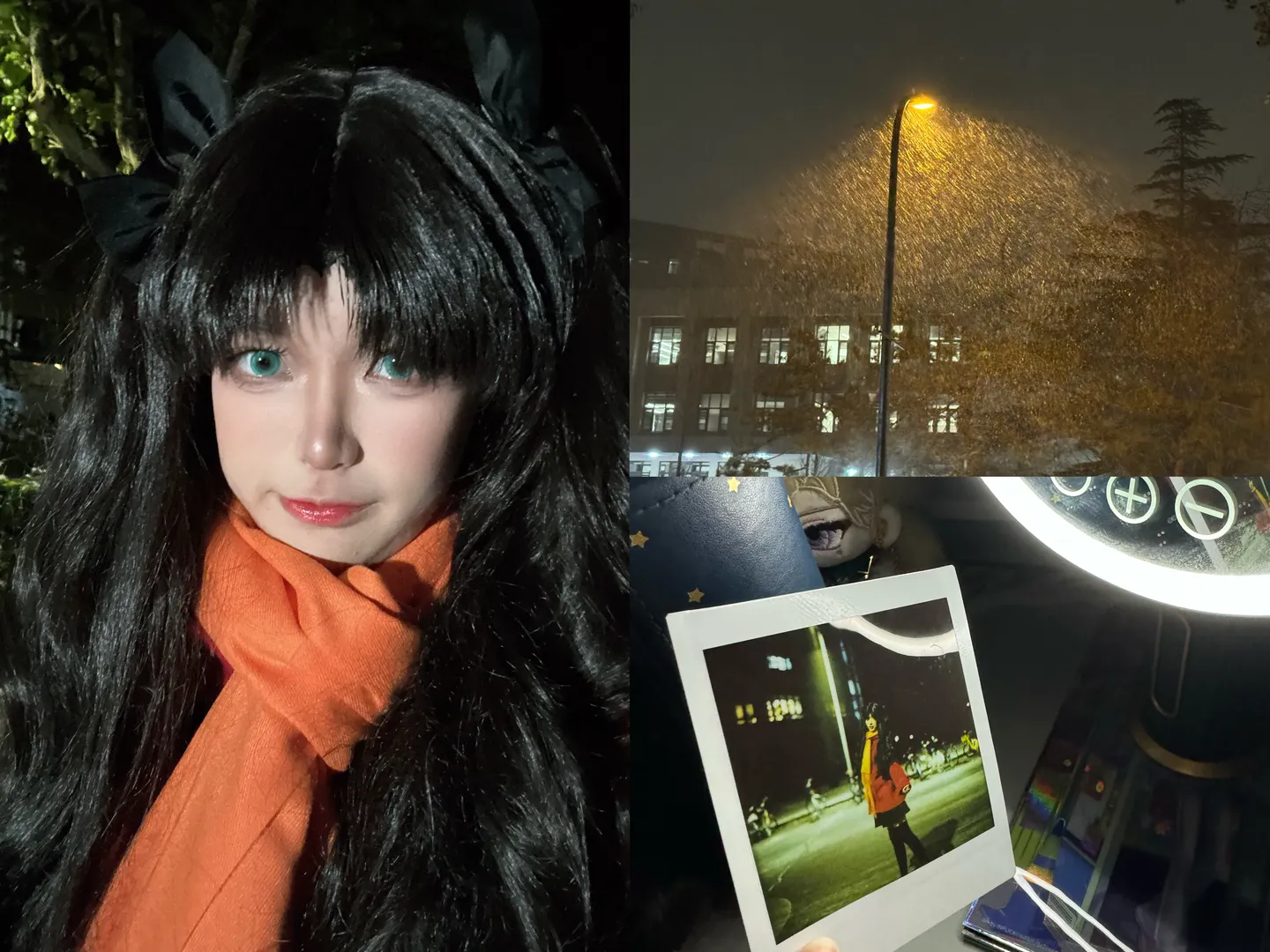 Tohsaka Rin cosplay, Night portrait, Casual cosplay, First snow at Tsinghua University, Photo shoot fail