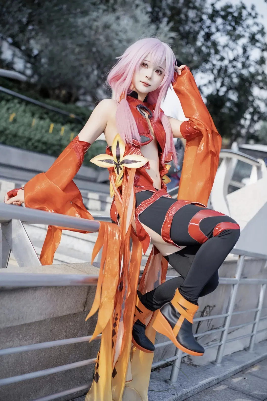 Anime cosplay, Black stockings, Yuzuriha Inori cosplay, Guilty Crown, Inori Yuzuriha goldfish dress
