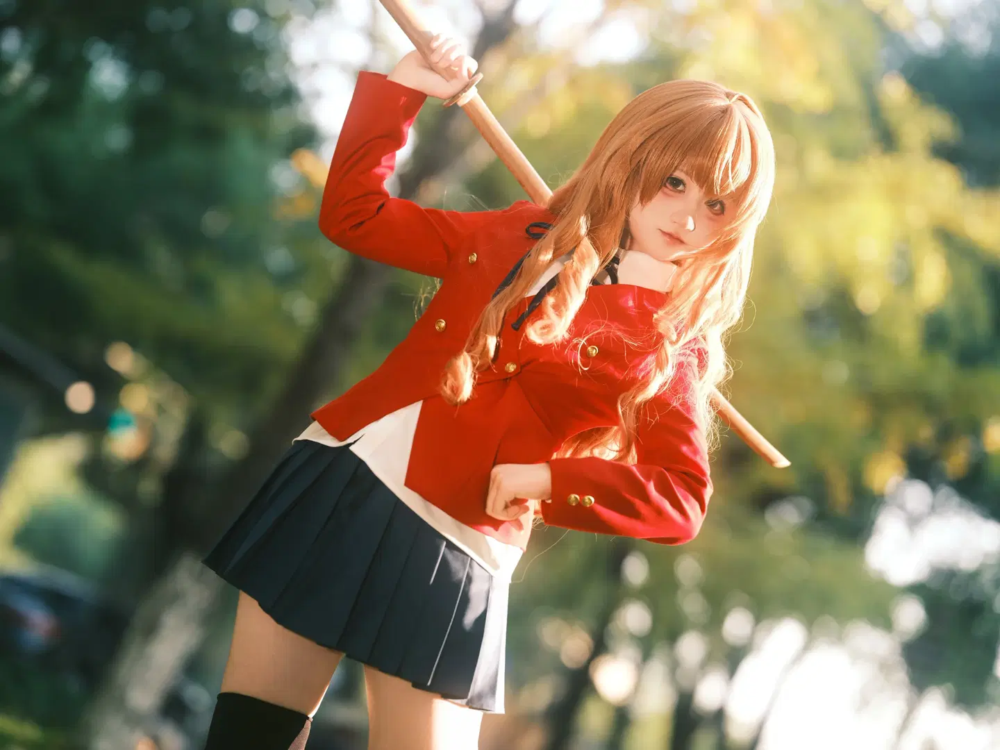 【逢坂大河cos】秋日裡的掌中萌虎，紅制服配木刀的平衡之美 - 照烧热带鱼 - 第3張