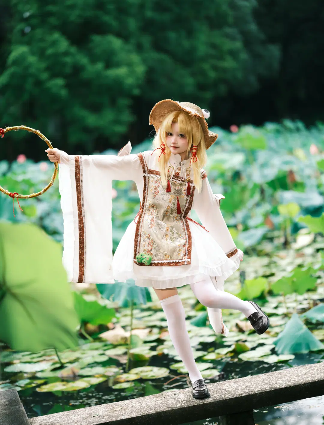 cosplay, 东方project, 白丝, 洩矢诹访子cos, 荷叶