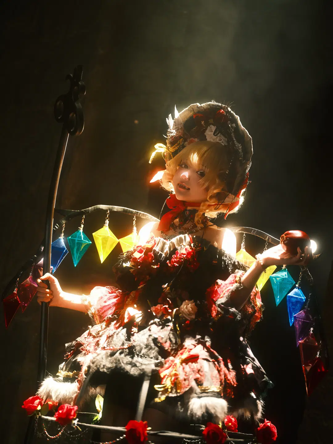 Touhou Project, Flandre Scarlet Cosplay, Backlit portrait, Gothic Lolita, Black stockings