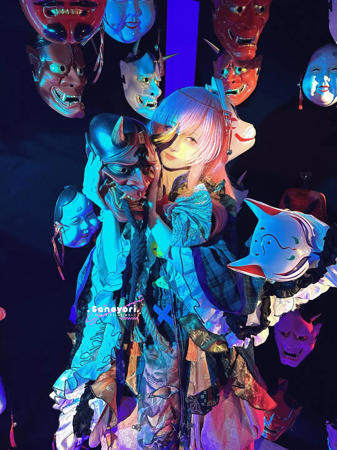 Japanese style, Hata no Kokoro cosplay, Dark atmosphere, Mask, Touhou Shinpiroku ~ Hopeless Masquerade