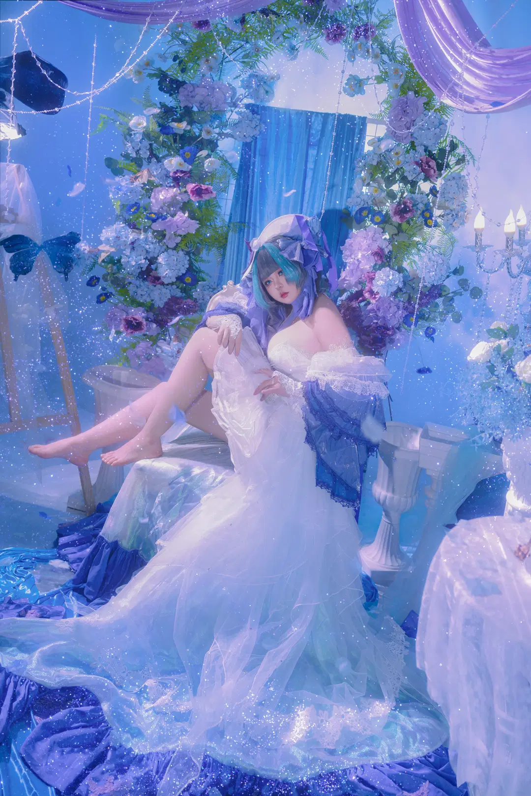 [Cheshire Cosplay] Azur Lane Cheshire in a Dreamy Blue and Purple Floral Ocean by 妖小纯_有棚版 - Image 2