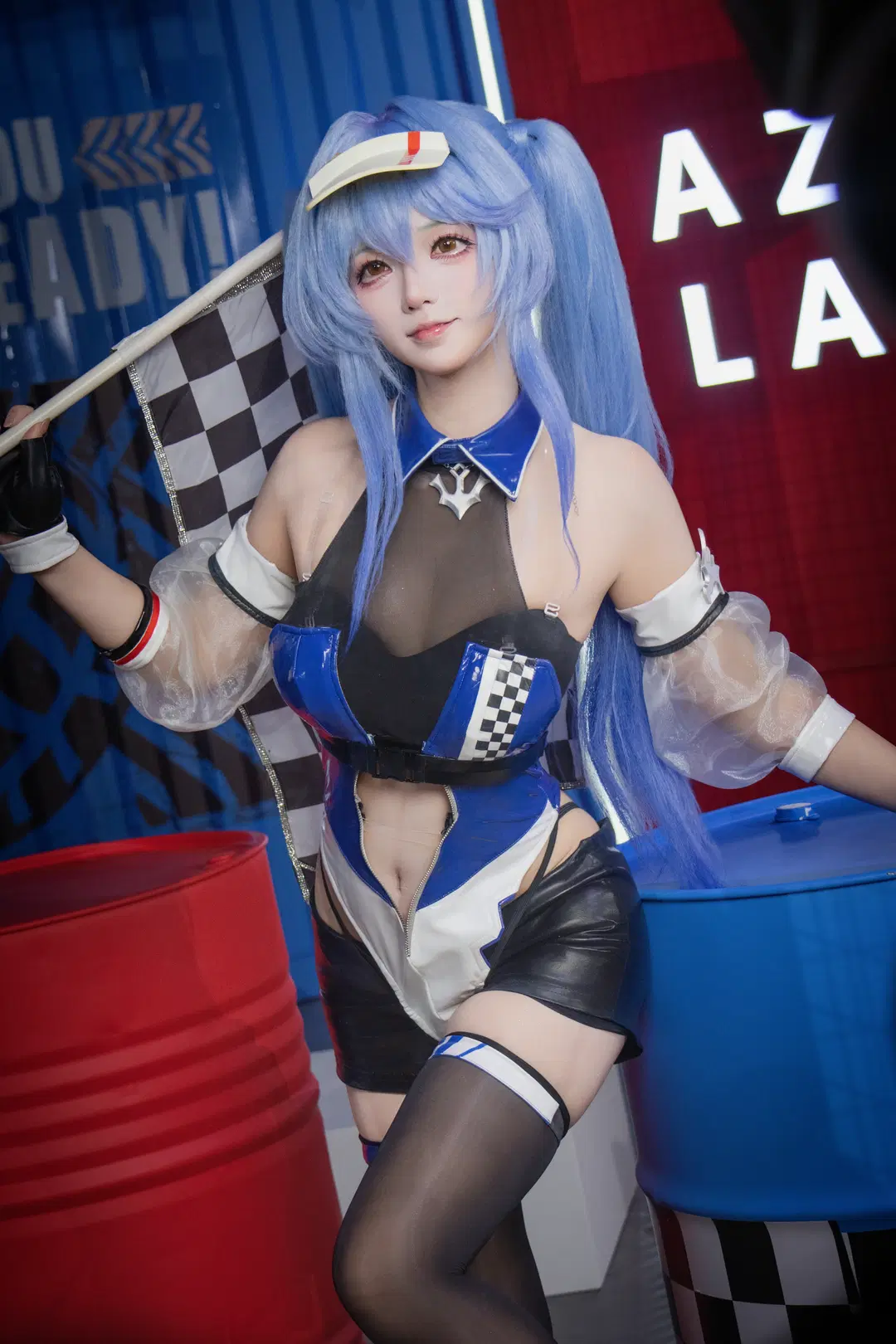 cosplay, 碧蓝航线, 赛车服, 蓝发, 黑丝