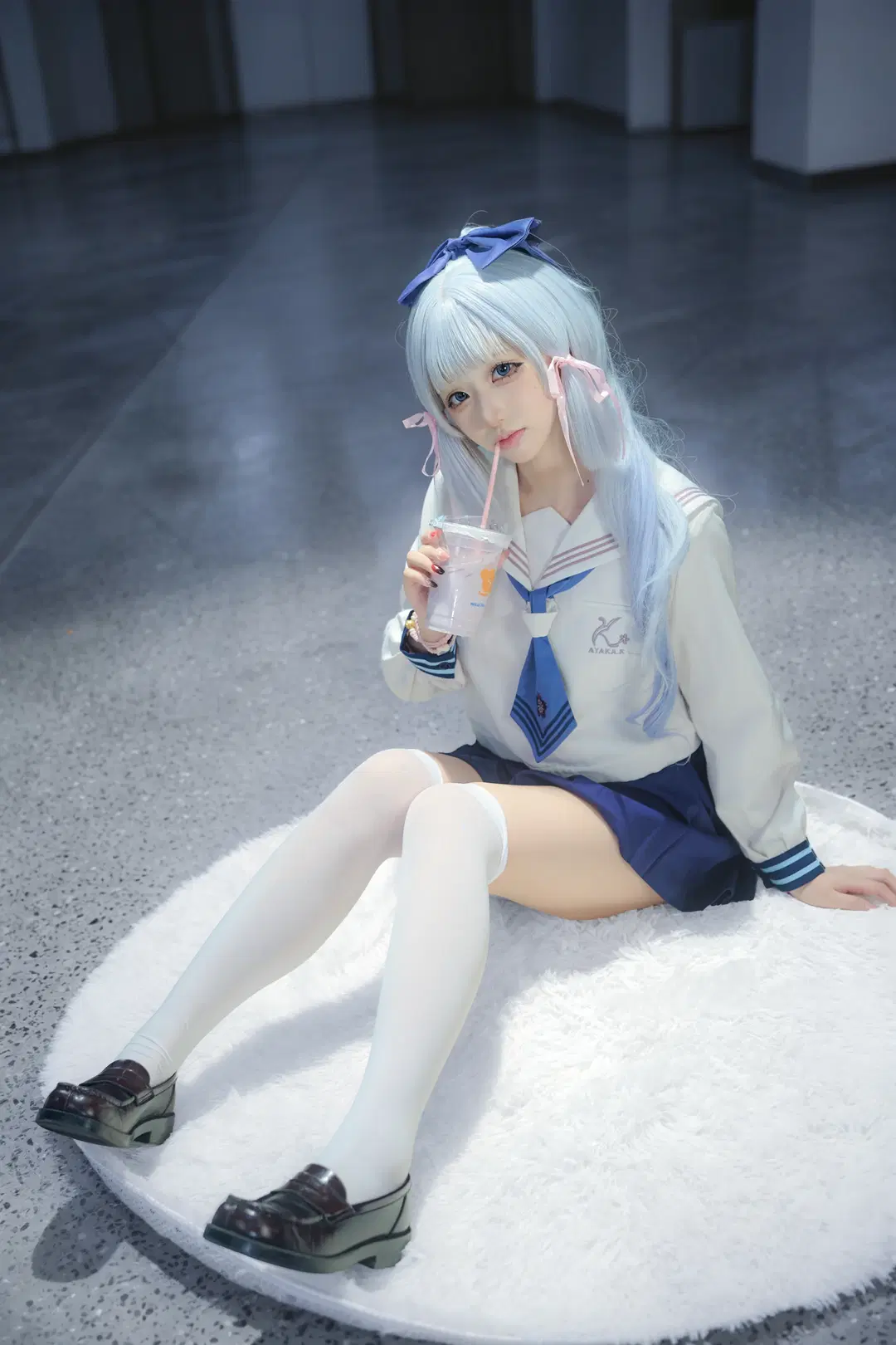原神, 神里綾華 コスプレ, JK制服, 白ストッキング, HEYTEAコラボ