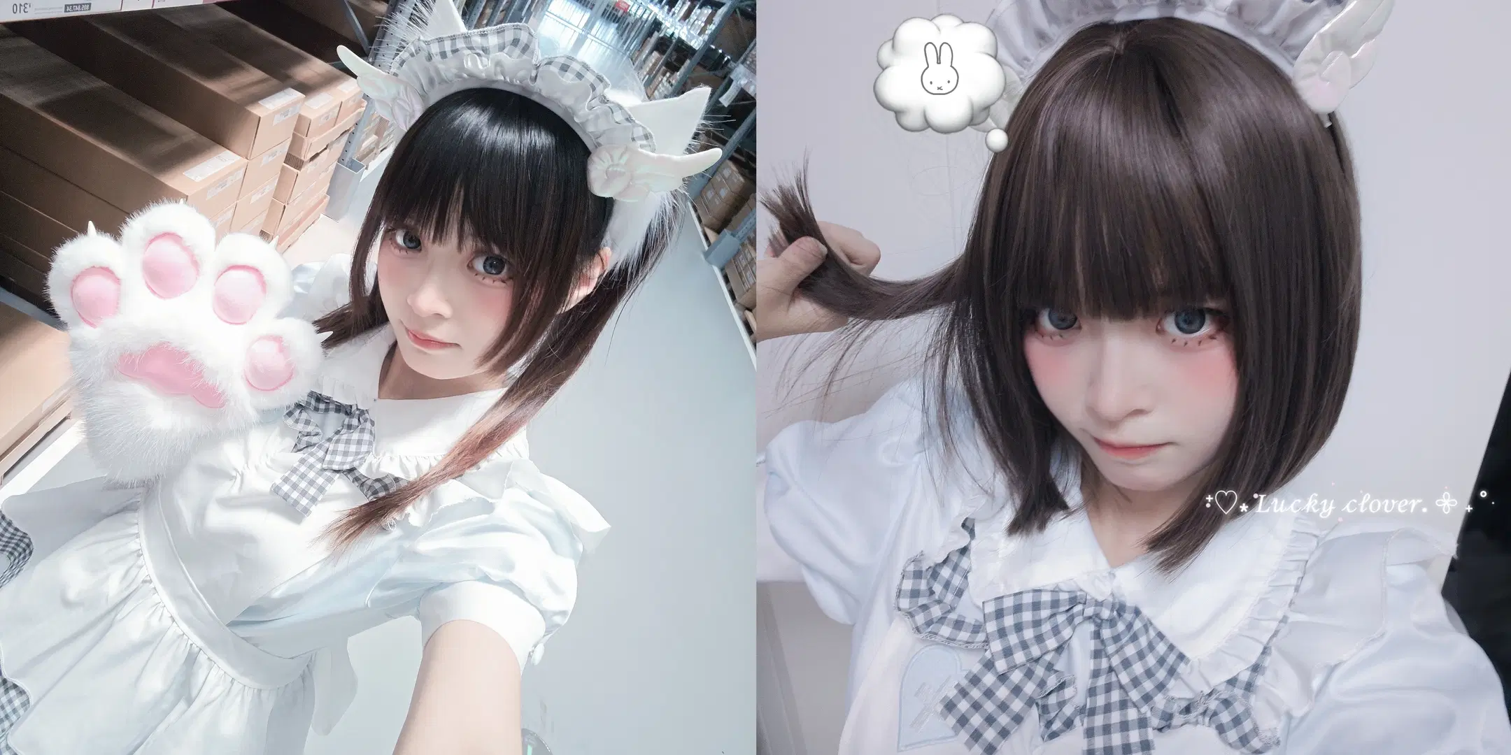 Anime-style fashion, Maid outfit cosplay, Cat paw gloves, Japanese-style twin tails, Cute selfie