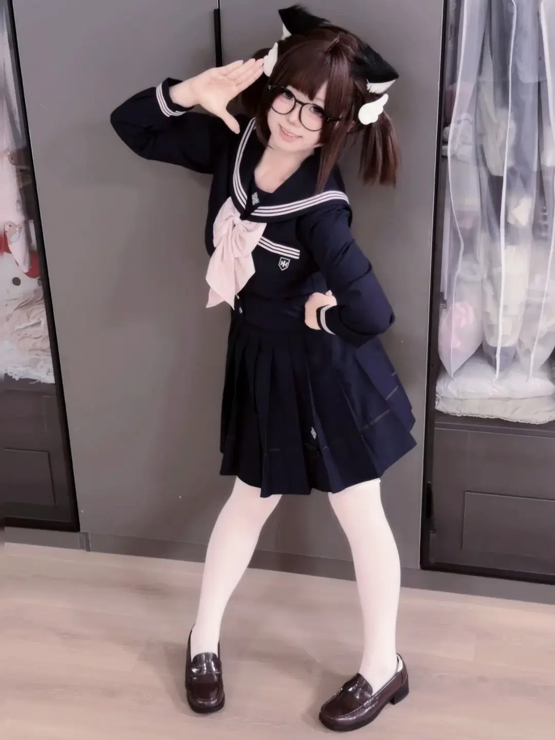 水手服, jk制服, 獸耳, 白絲襪, 實況拍照