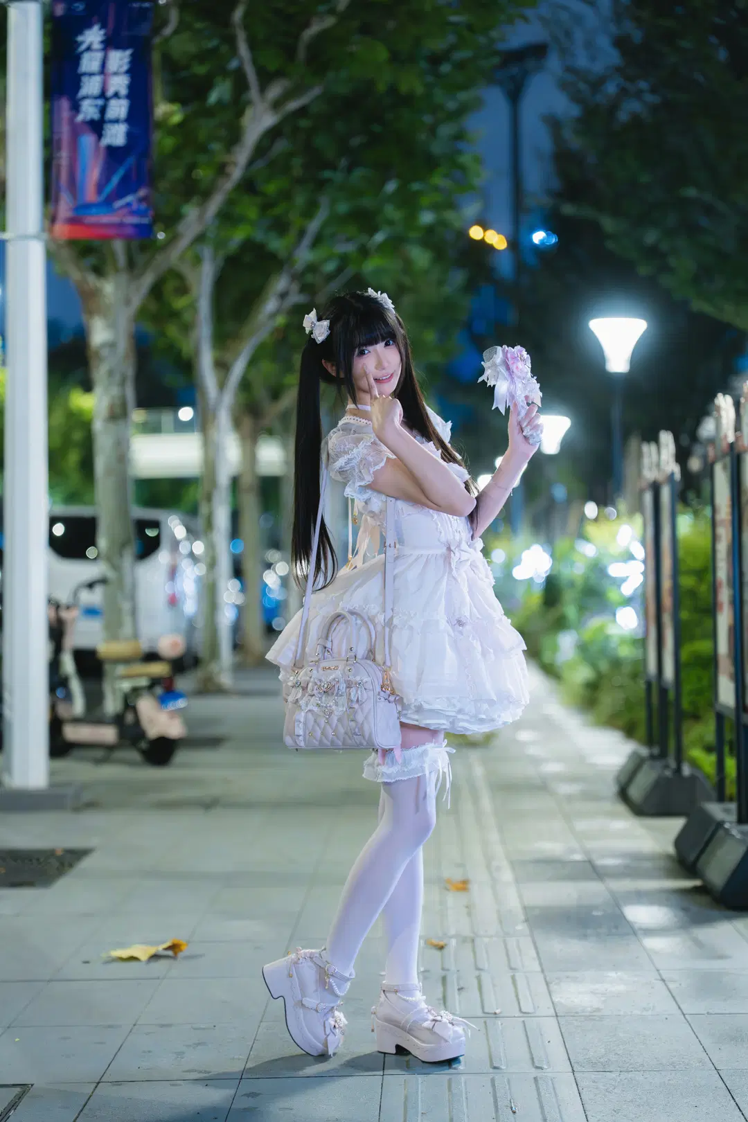人像摄影, Lolita, 白丝, 双马尾, 夜拍