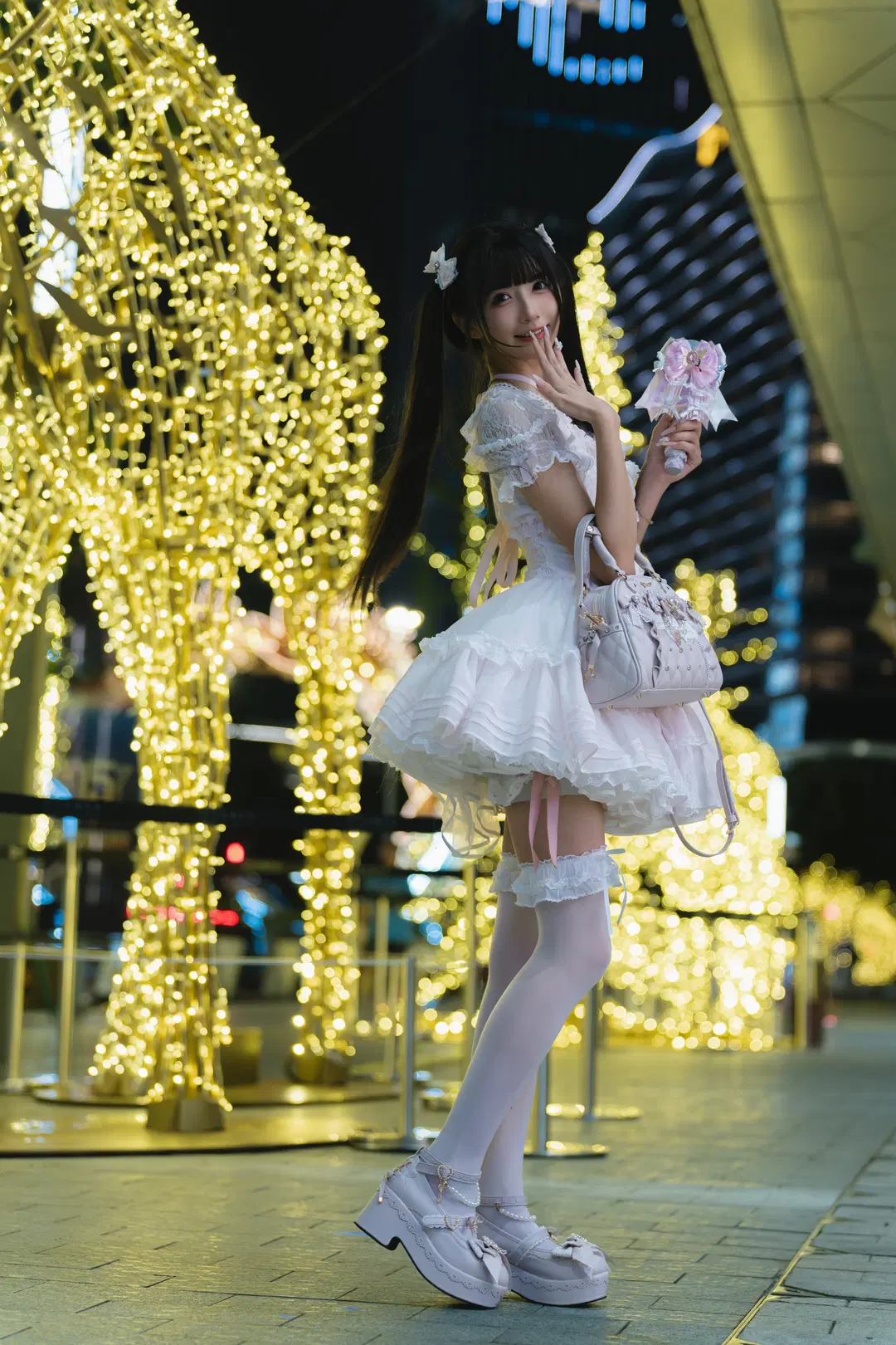 粉白雙馬尾Lolita夜景夜拍記錄 - 南朝花月 - 第11張