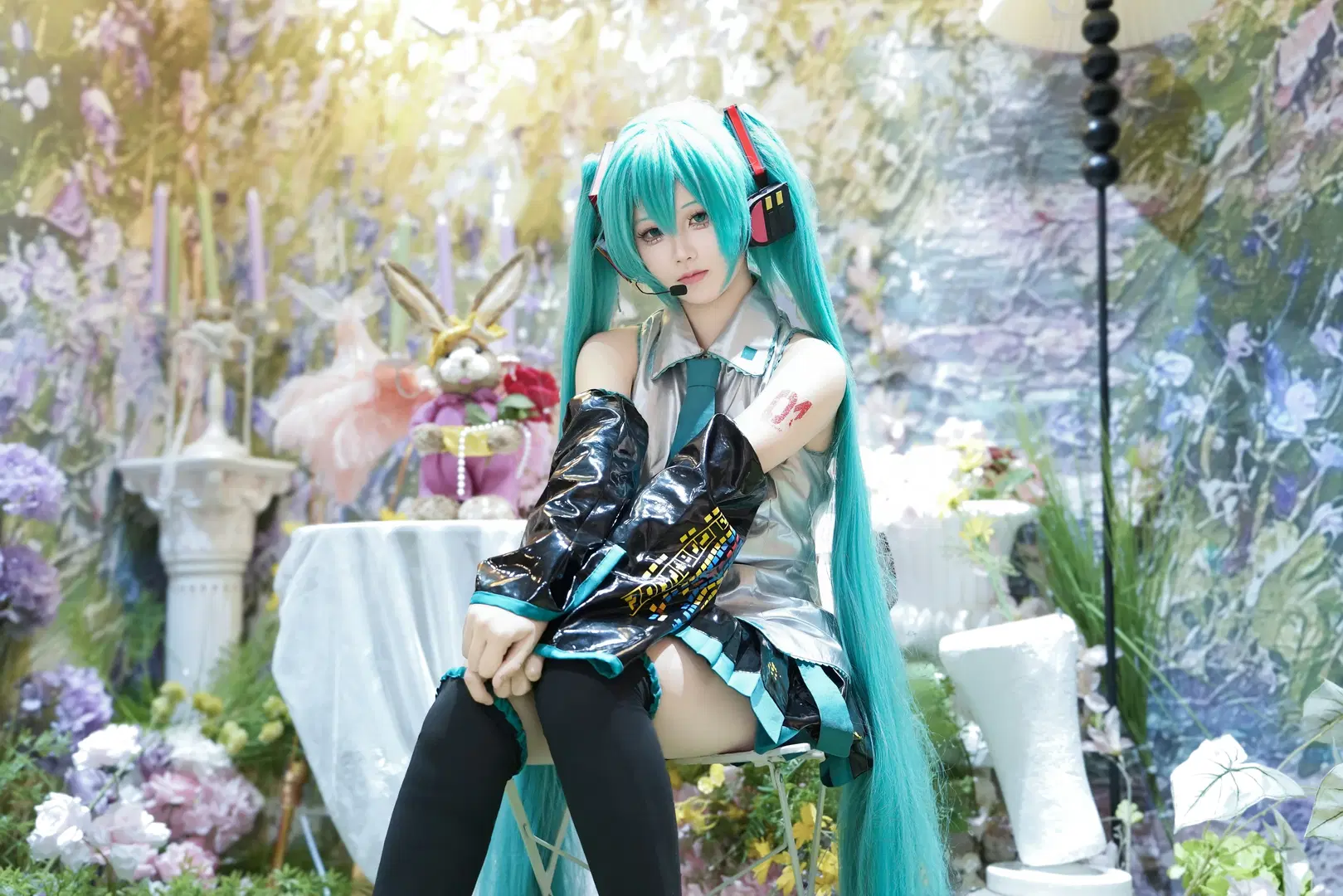 漫展返图, 初音未来cos, Vocaloid, 手机摄影, 黑丝过膝袜