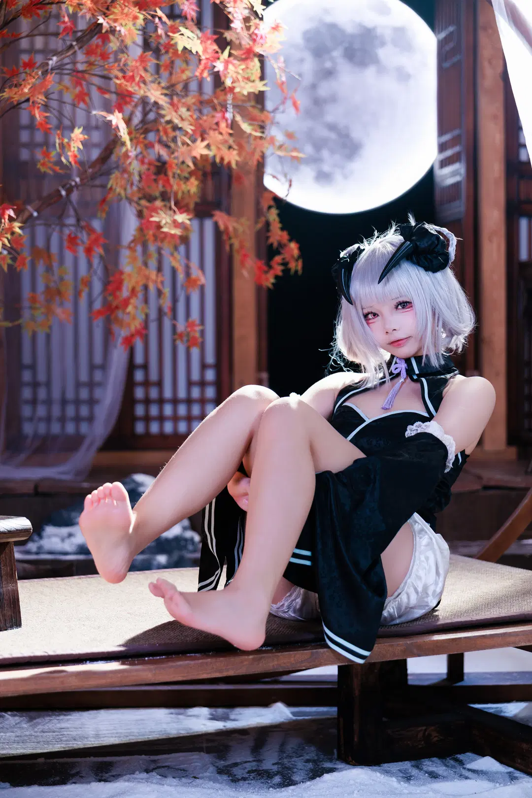 Qipao, Barefoot, Kayoko cosplay, Ketamagyunyu, Red maples in snow