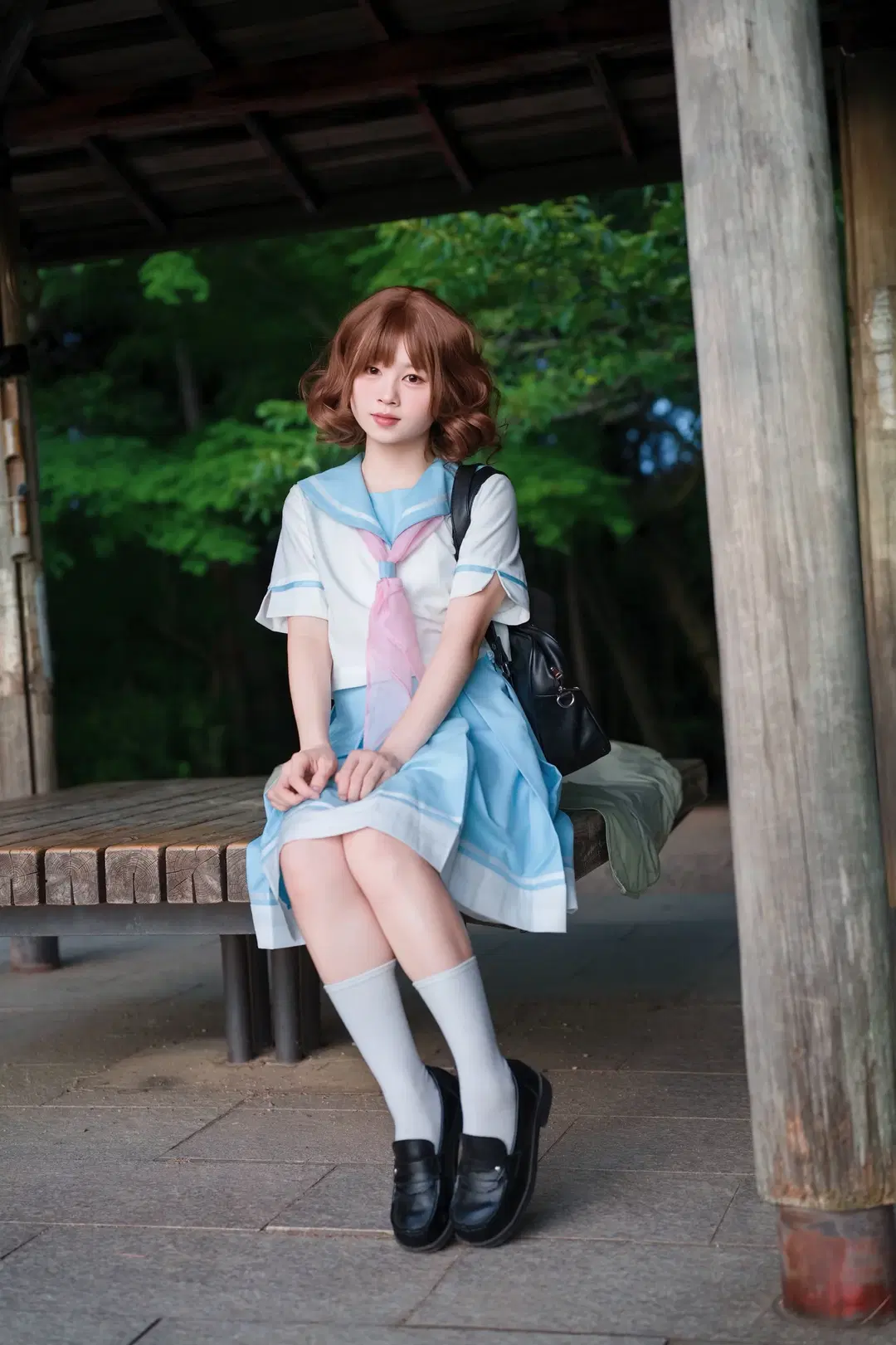 Kumiko Omae Cosplay, Sound! Euphonium, White stockings, Kitauji High School summer uniform, Uji location photoshoot