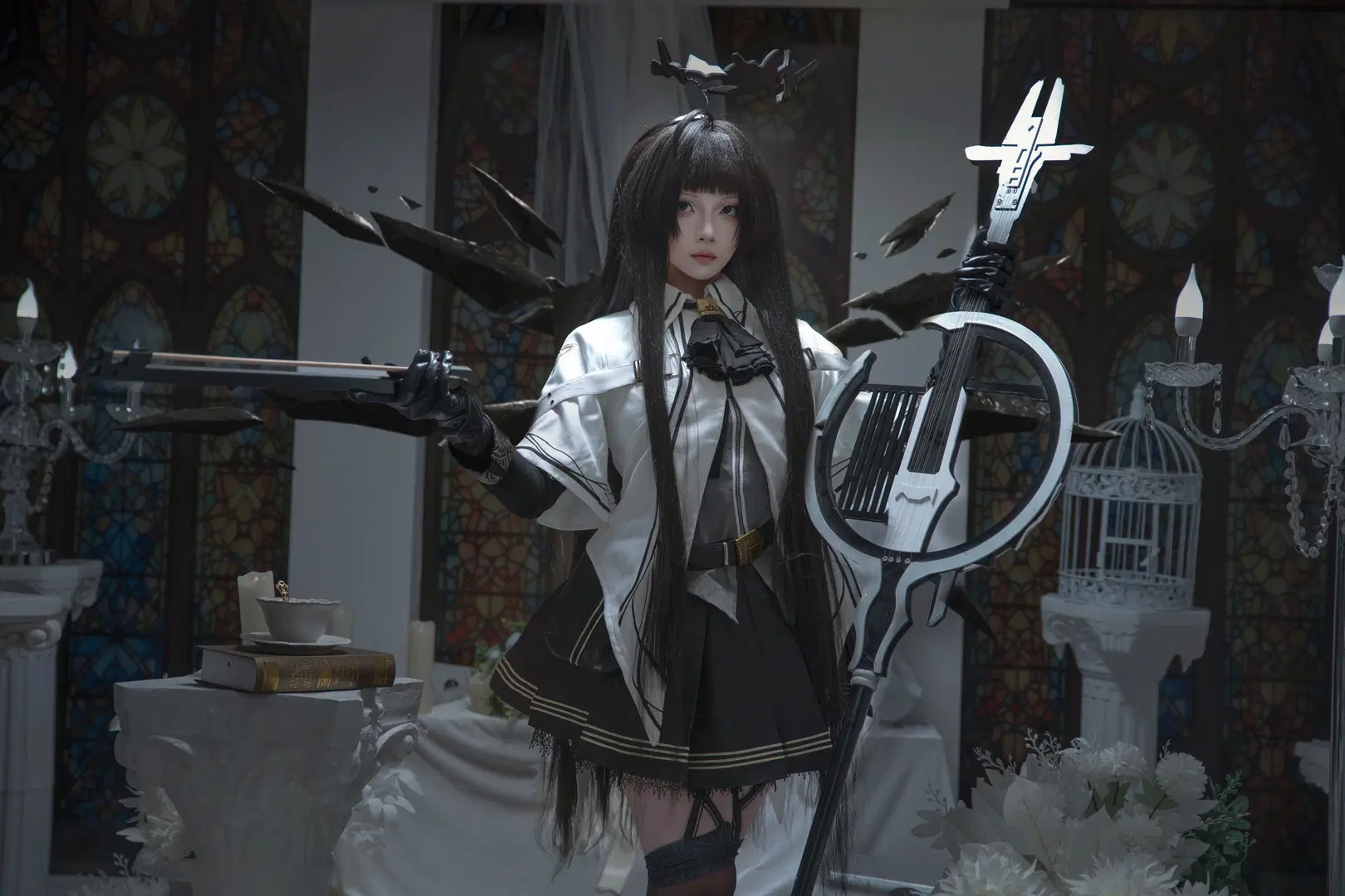 【アルトリア コスプレ】アークナイツ ヴィルトゥオーサ 白黒ゴシック風が響く聖堂の残響 - Ella大可爱 - 4枚目