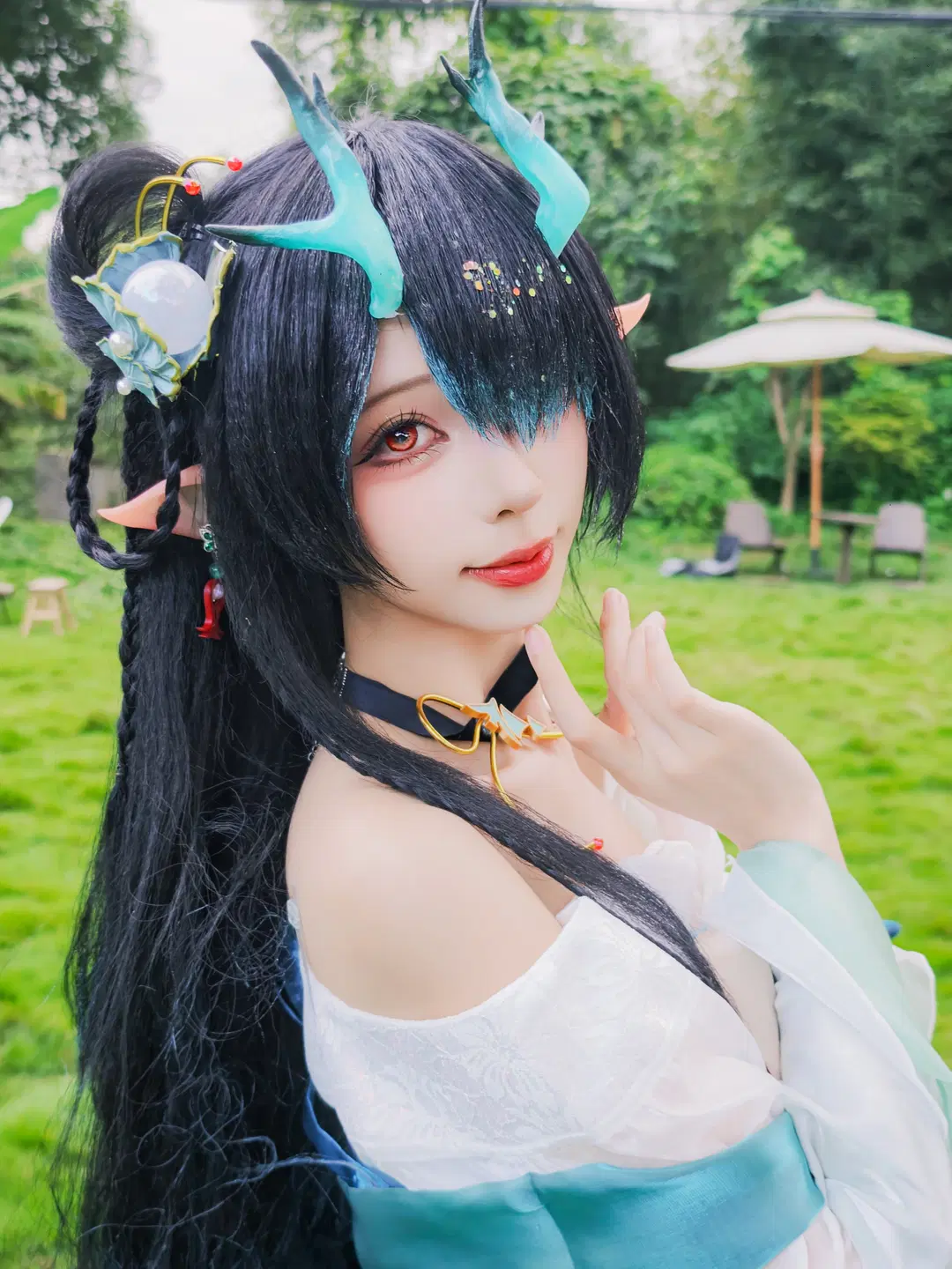 [Dusk cosplay] Forest Foliage as the Canvas, Jasper Ink Staining Flowing Sleeves by 阳春白悦 - Image 2