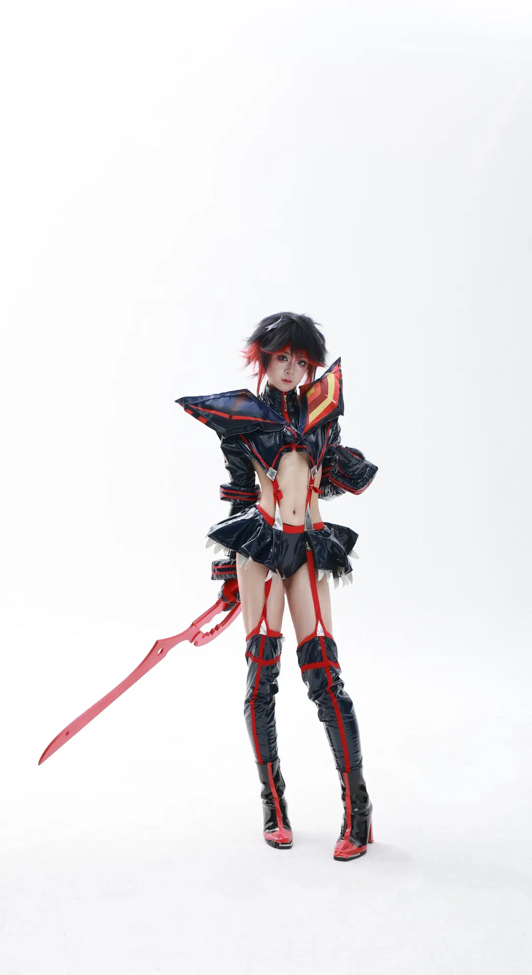 cosplay, 缠流子cos, 斩服少女, 过膝靴, 红黑漆皮