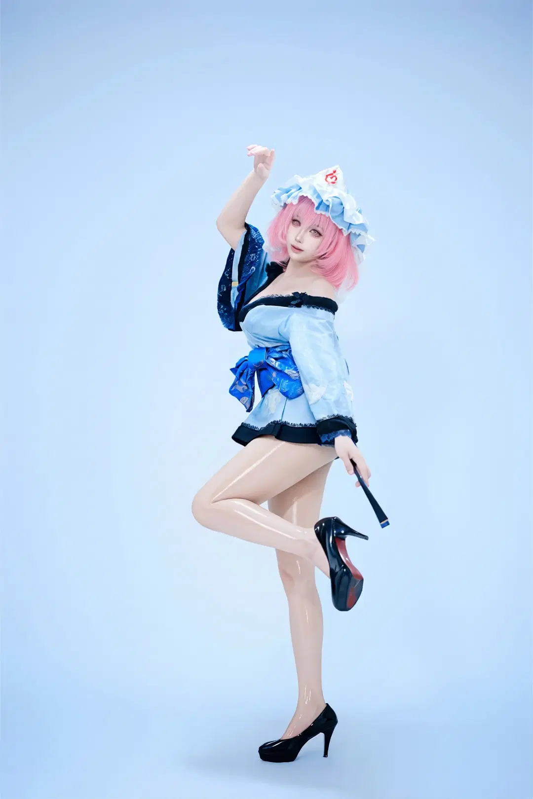 【西行寺幽幽子cos】东方Project中的蓝白洋装与蝴蝶结造型 - 小鹿九九 - 第4张