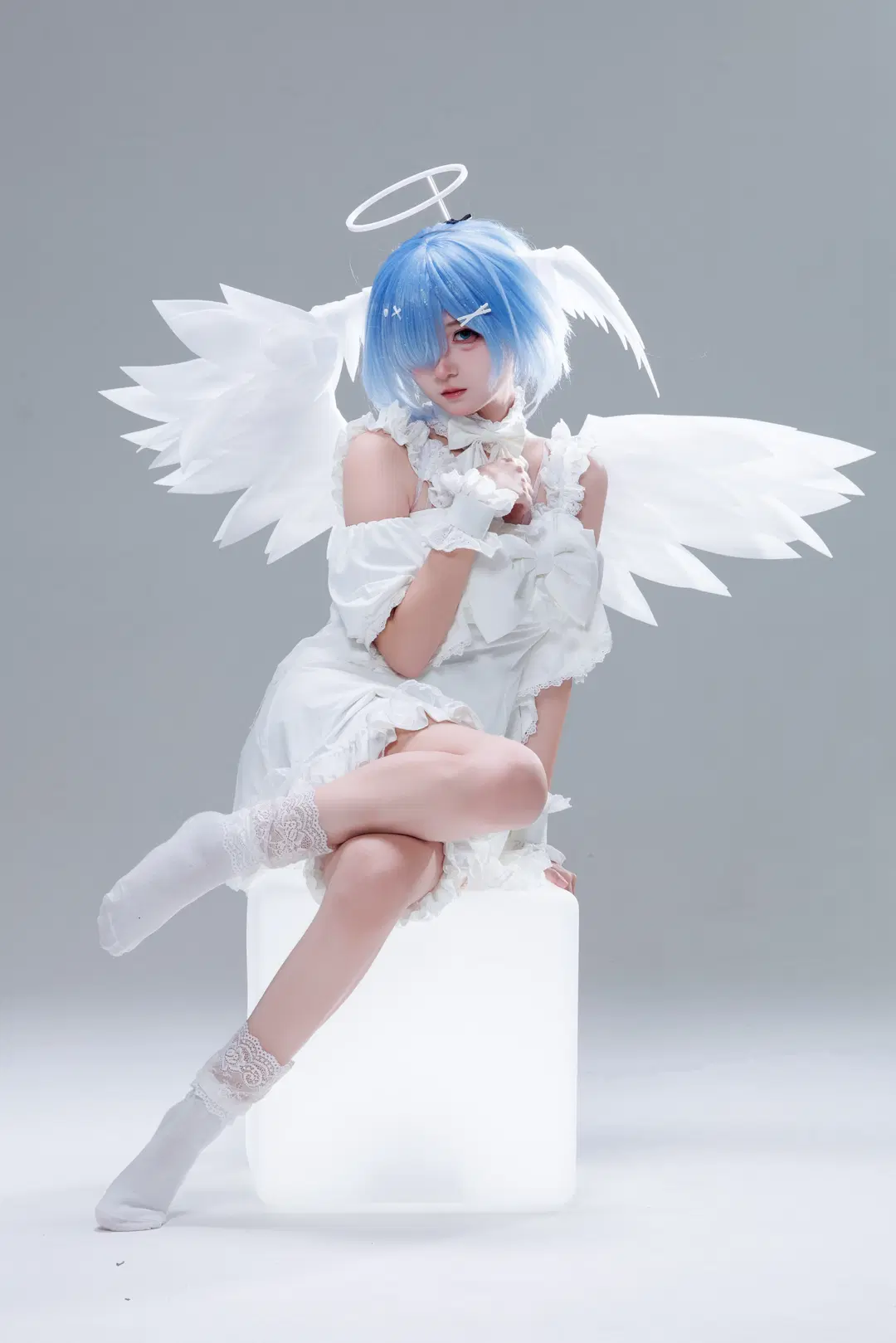 二次元cosplay, 蕾姆cos, 从零开始的异世界, 白棚写真, 丝袜