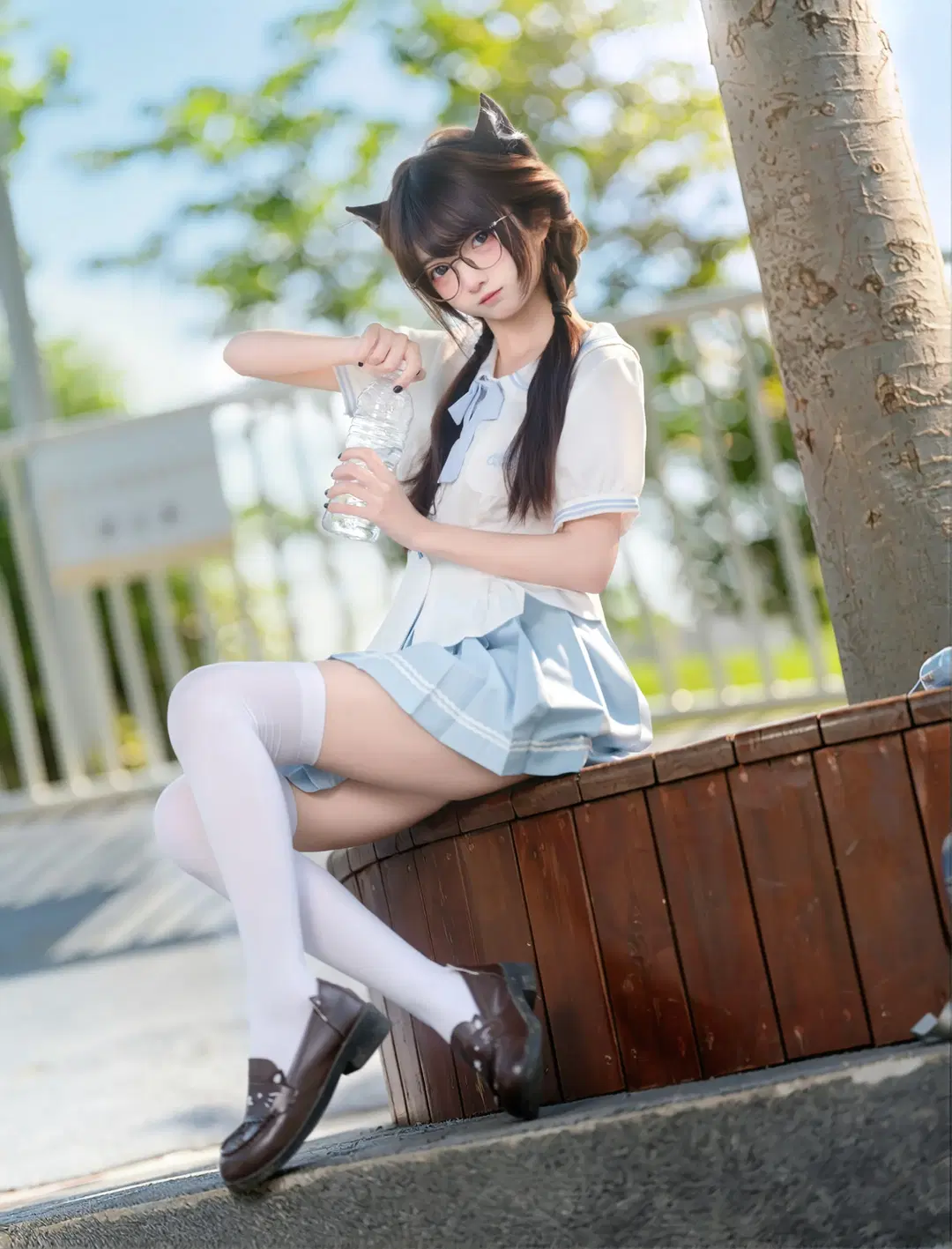 cosplay, 白絲, 水手服, jk制服, 雙馬尾