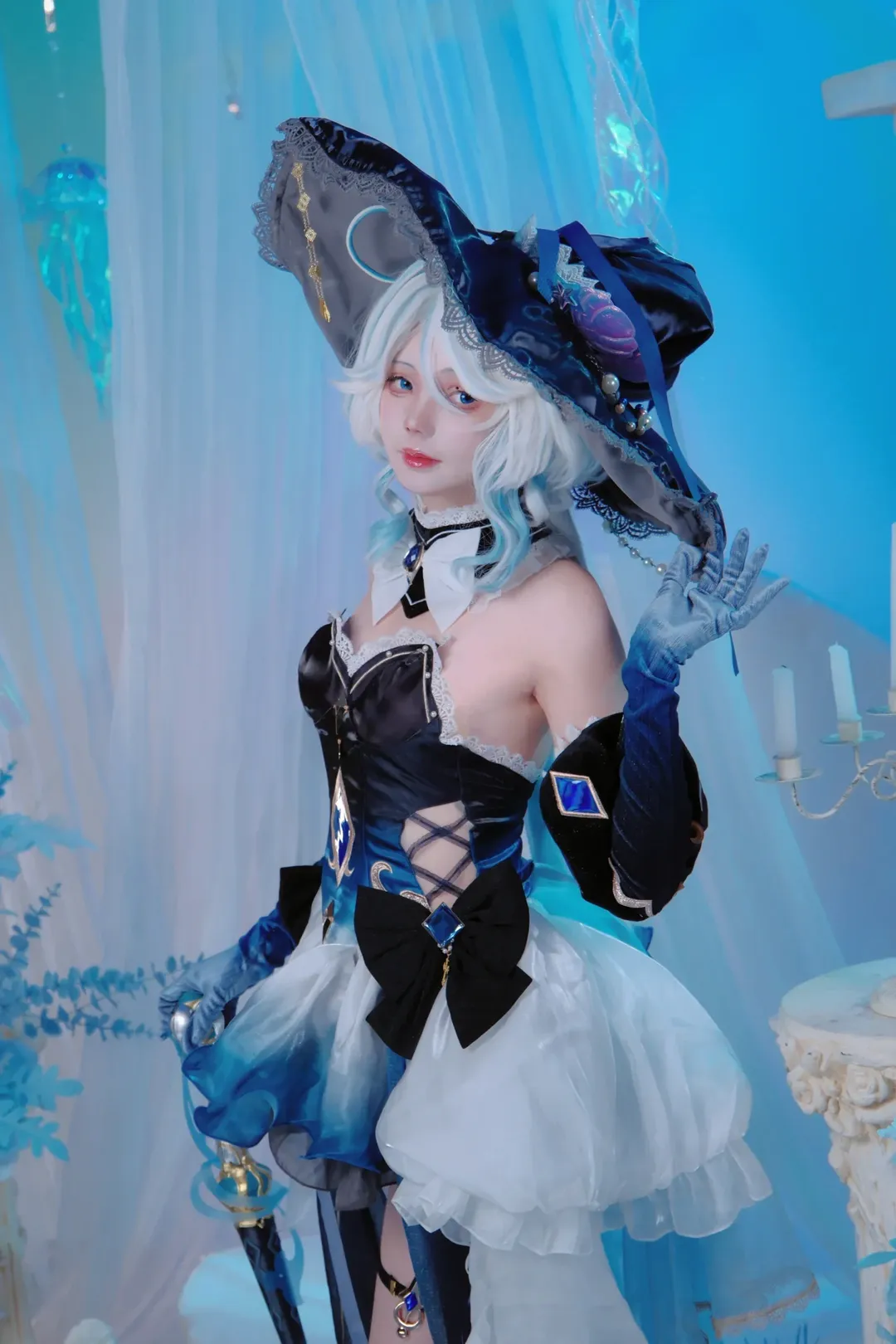 cosplay, 二次元摄影, 芙宁娜cos, 丝袜cos, 蓝色系服饰