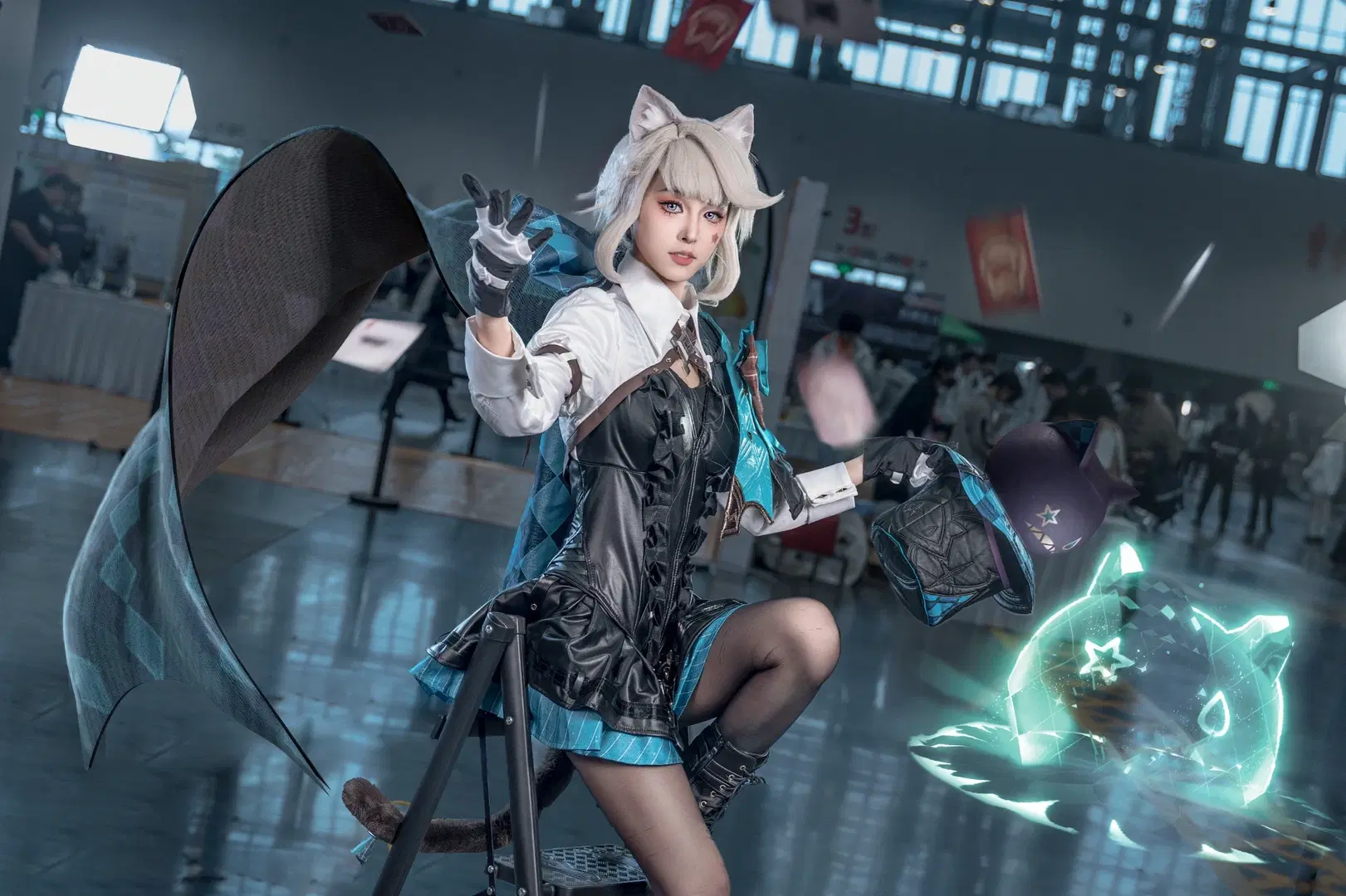 Lynette Cosplay, Convention photography, Black stockings, Kemonomimi girl, Cosplay visual effects