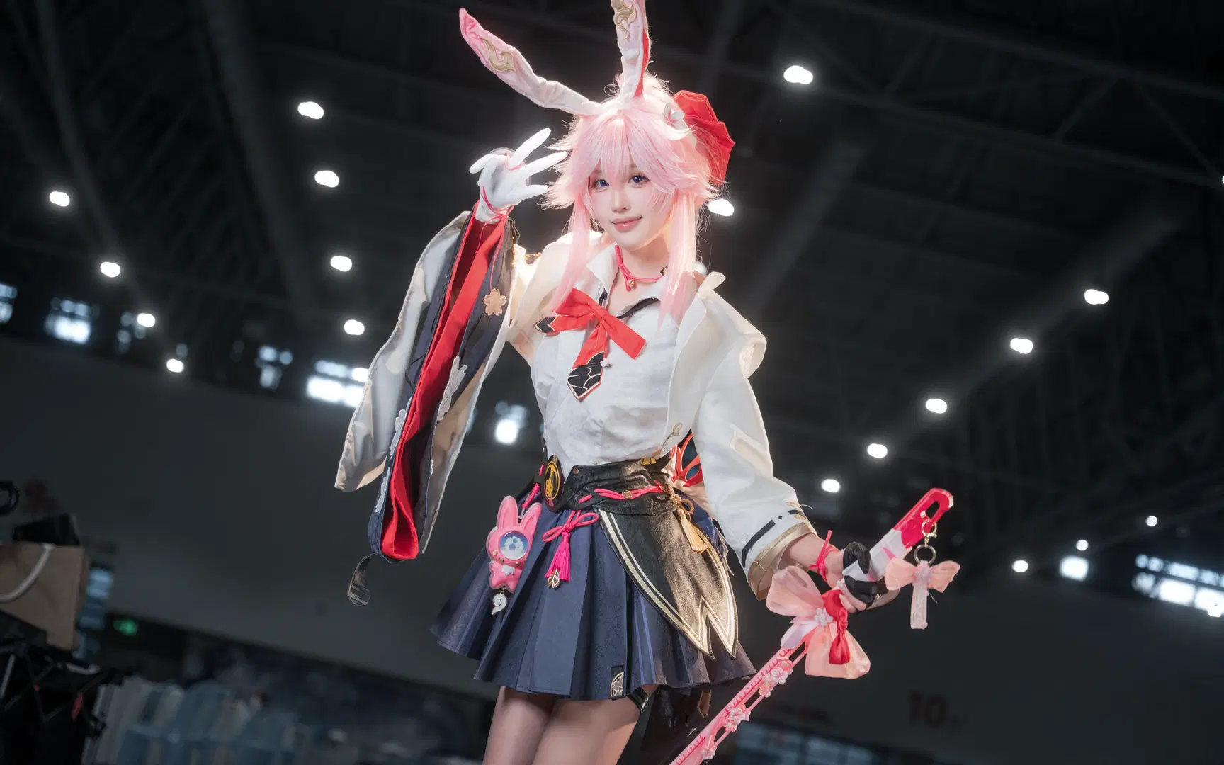 漫展返图, 兔耳造型, 粉发cos, 魔法使cosplay, 大腿袜