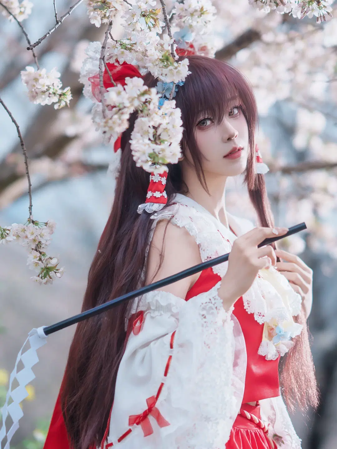 博丽灵梦cos, 东方Project, 樱花, 巫女, 车万