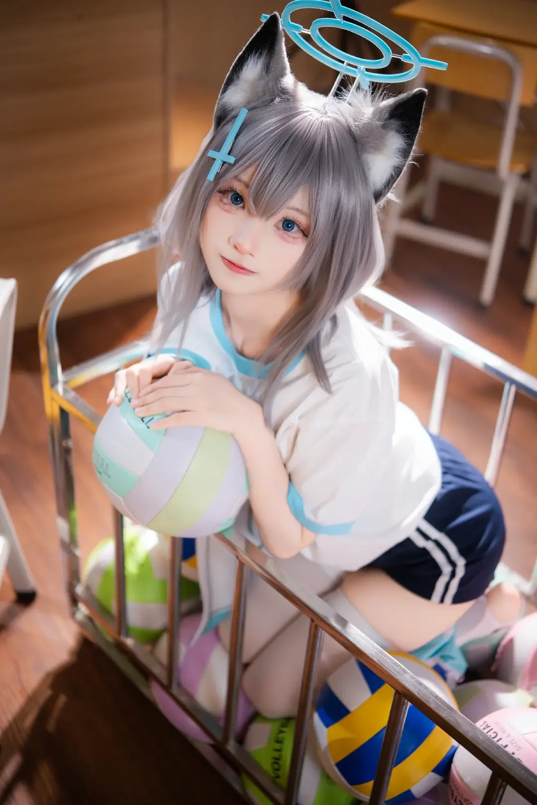 蔚蓝档案, 白丝, 砂狼白子cos, 体操服, 排球馆写真 - 第4张
