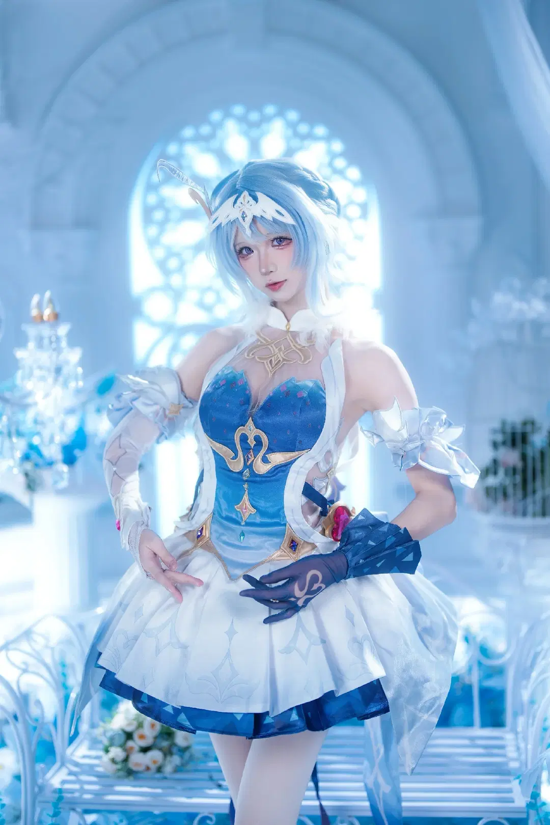 Genshin Impact, Cosplay photoshoot, White tights cosplay, Odette cosplay, Genshin Impact Snezhnaya