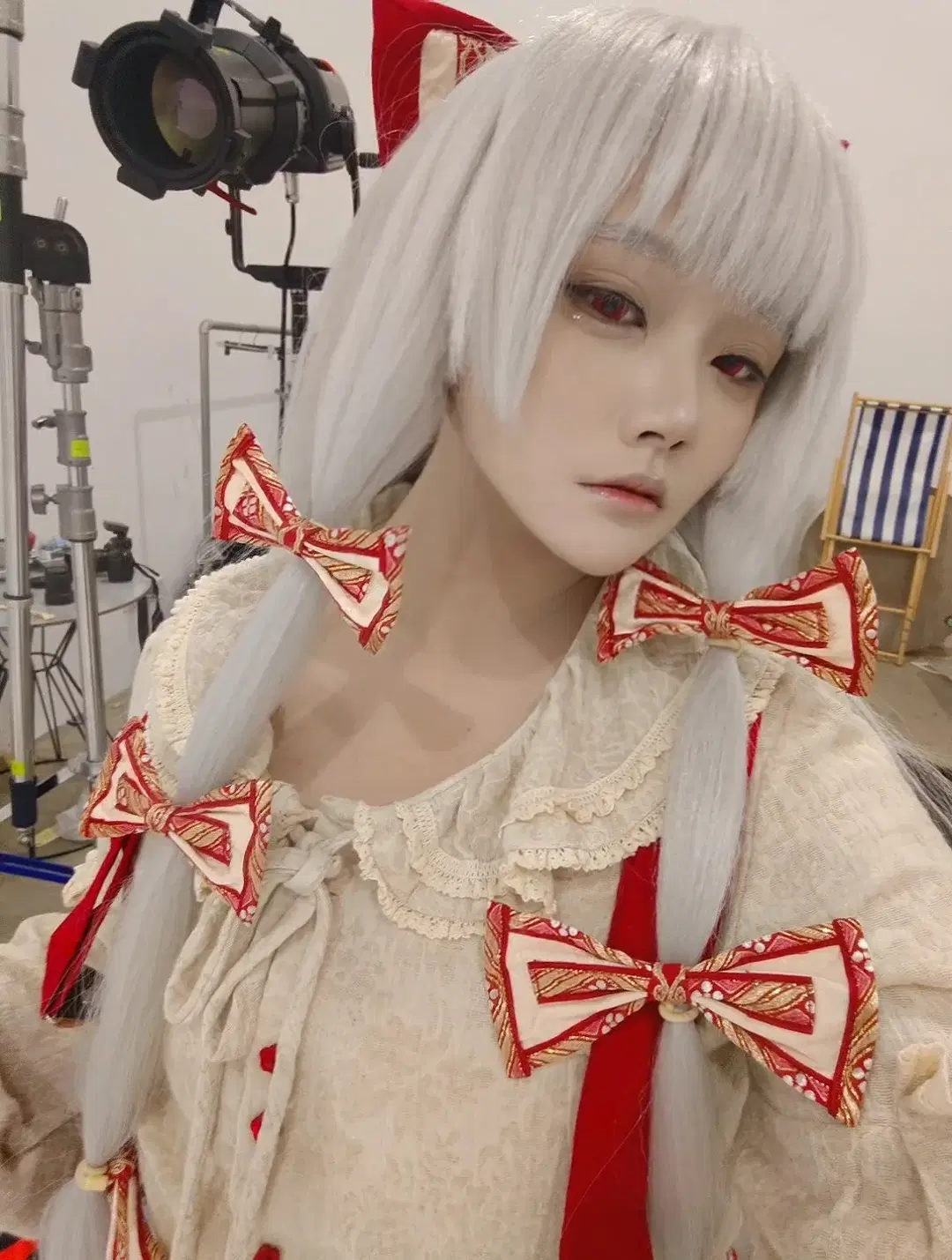 东方Project, 红白配色, 藤原妹红cos, 棚拍日常, 银发cos