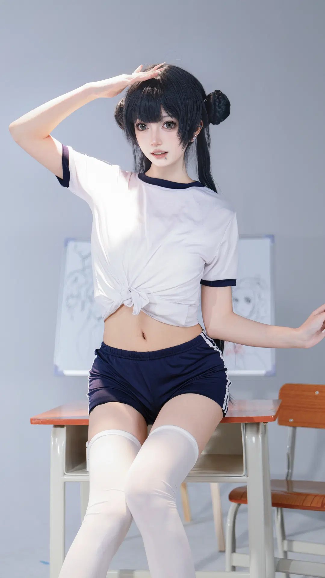 [Misaki cosplay] Blue Archive Gymnastics Uniform & White Stockings: Heart-Throbbing Moments in the Classroom by 望眠 - Image 2