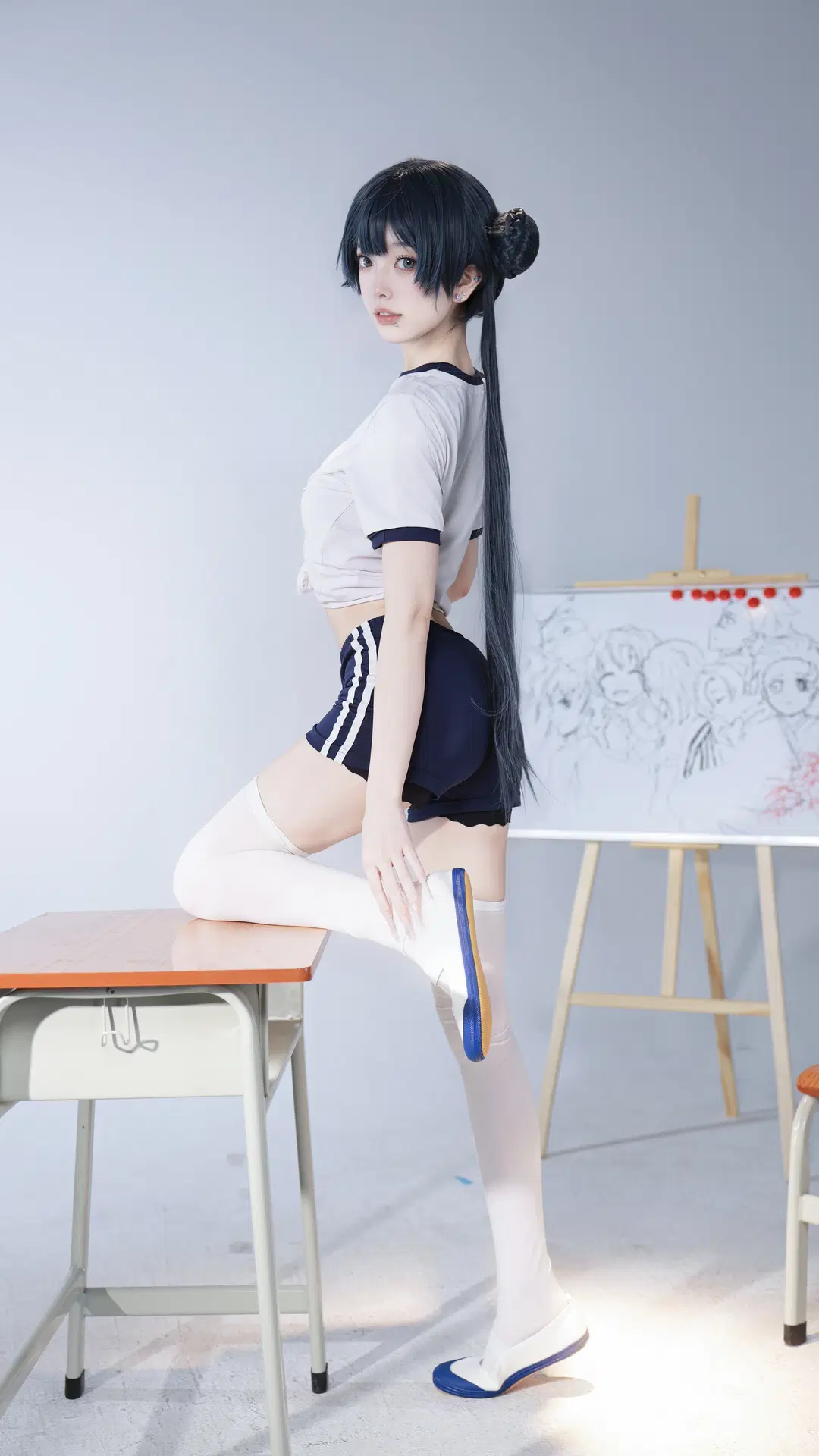 [Misaki cosplay] Blue Archive Gymnastics Uniform & White Stockings: Heart-Throbbing Moments in the Classroom by 望眠 - Image 3