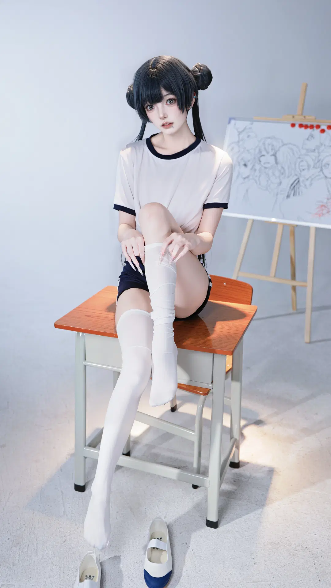 [Misaki cosplay] Blue Archive Gymnastics Uniform & White Stockings: Heart-Throbbing Moments in the Classroom by 望眠 - Image 4
