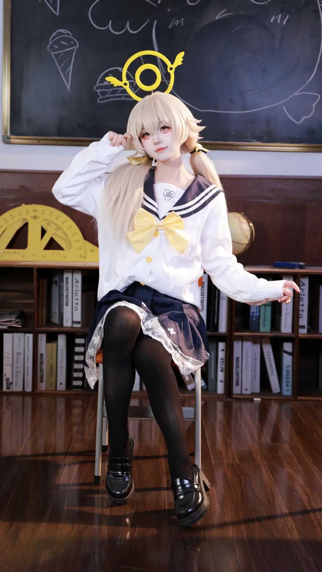 蔚蓝档案, 水手服, 黑丝, 教室摄影, 日富美cos