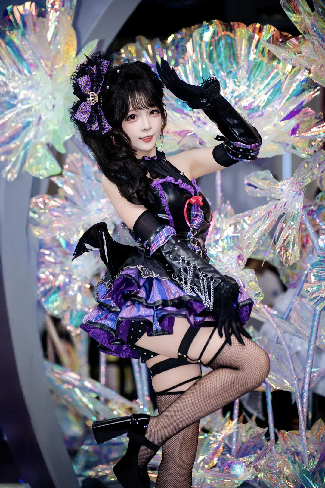 Elf Maid Look at the ChinaJoy Sony Booth: Black and Purple Gothic Style Looks Stunning on Camera