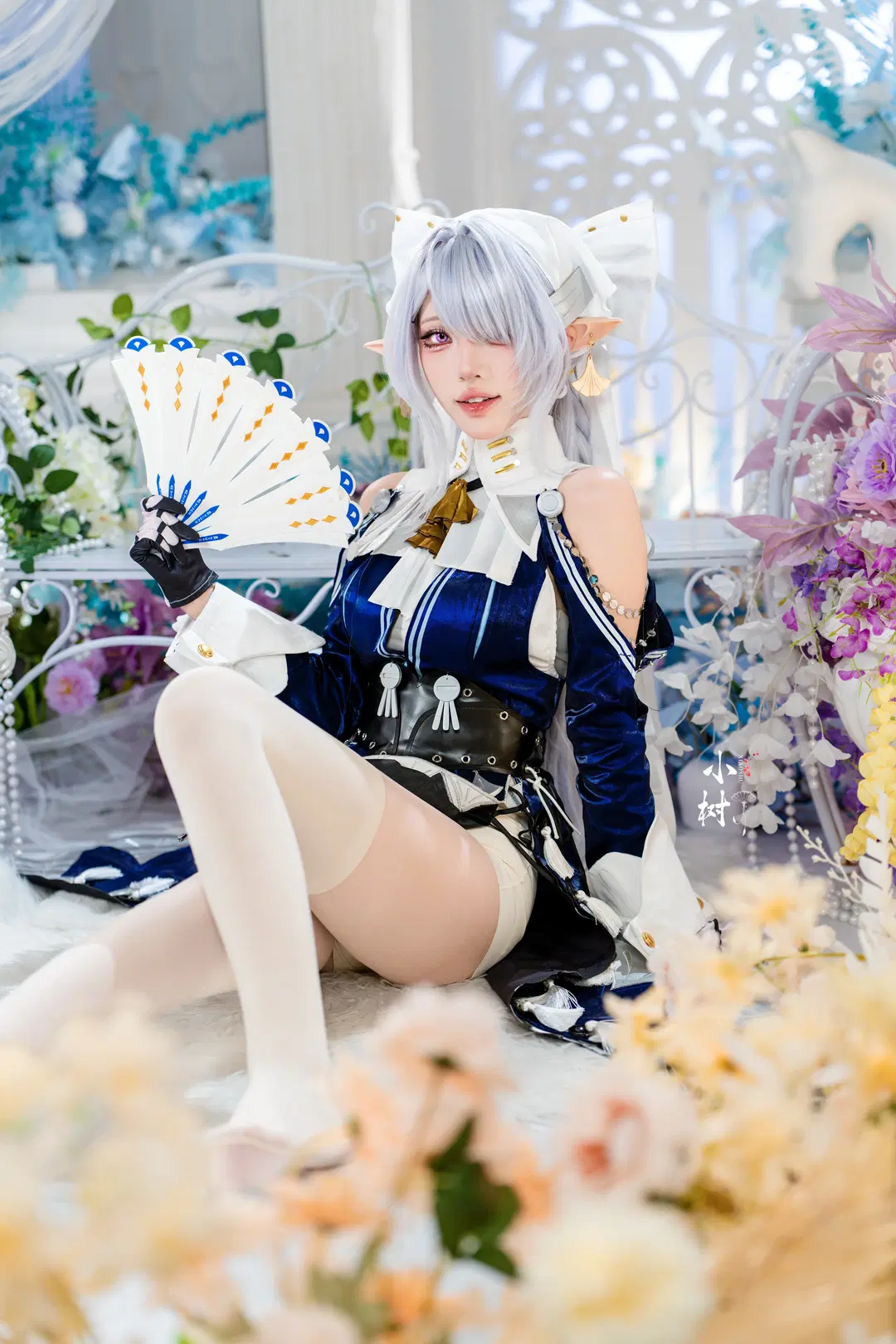 二次元, cosplay, 氛围感写真, 白丝, 精灵耳造型