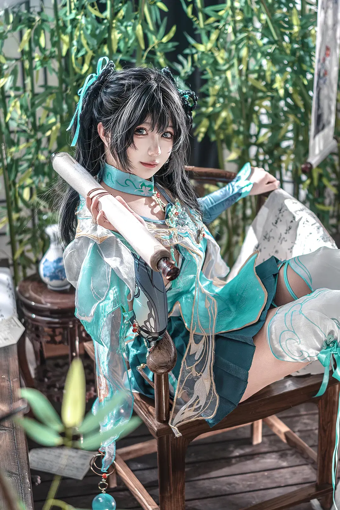 永劫无间, 蓝梦cos, 国风cos, 竹林写真, 丝袜