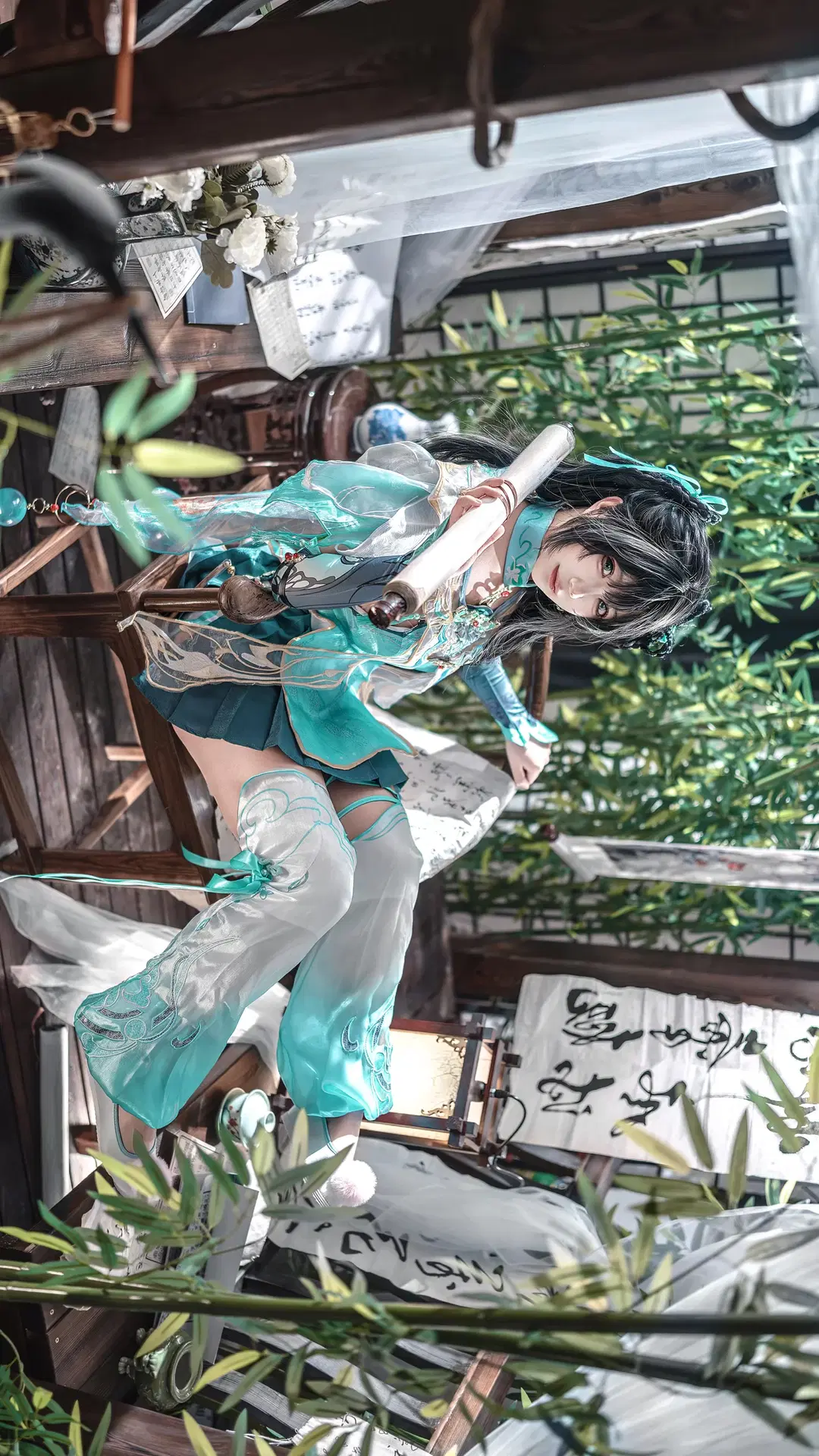 [Lan Meng cosplay] NARAKA: BLADEPOINT: Little Lan Meng in Cyan Gauze Robes Amidst the Bamboo Forest by 拾一 - Image 2