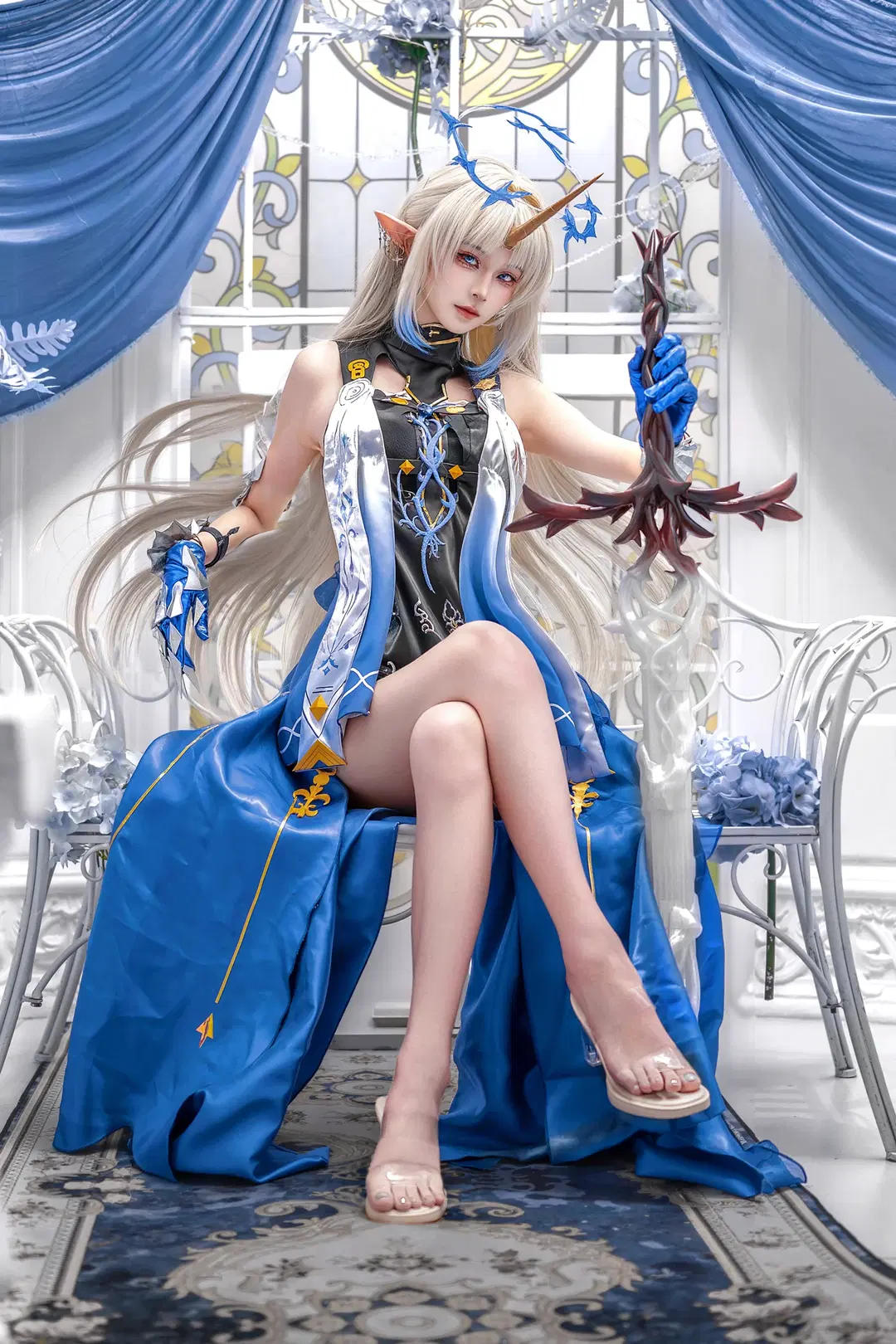 鸣潮, 芙露德莉斯cos, 精灵耳cos, Coser, 蓝裙cos