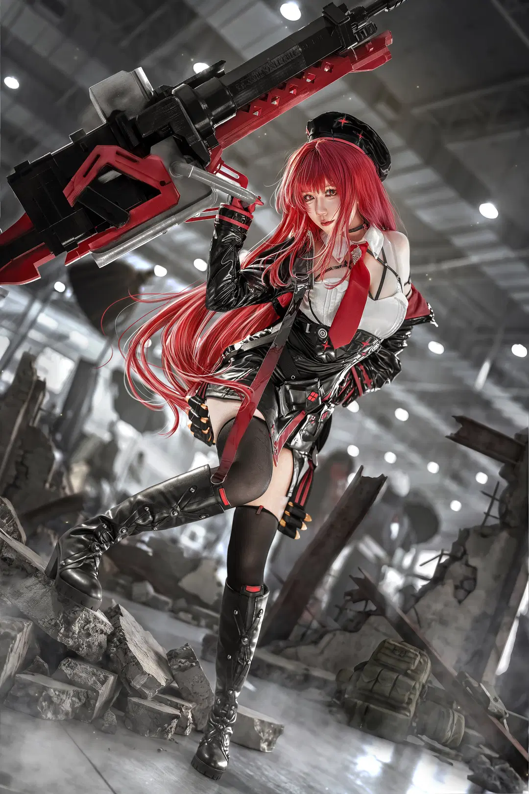 废墟摄影, 黑丝, NIKKE胜利女神, 战术风cos, 拉毗小红帽cos