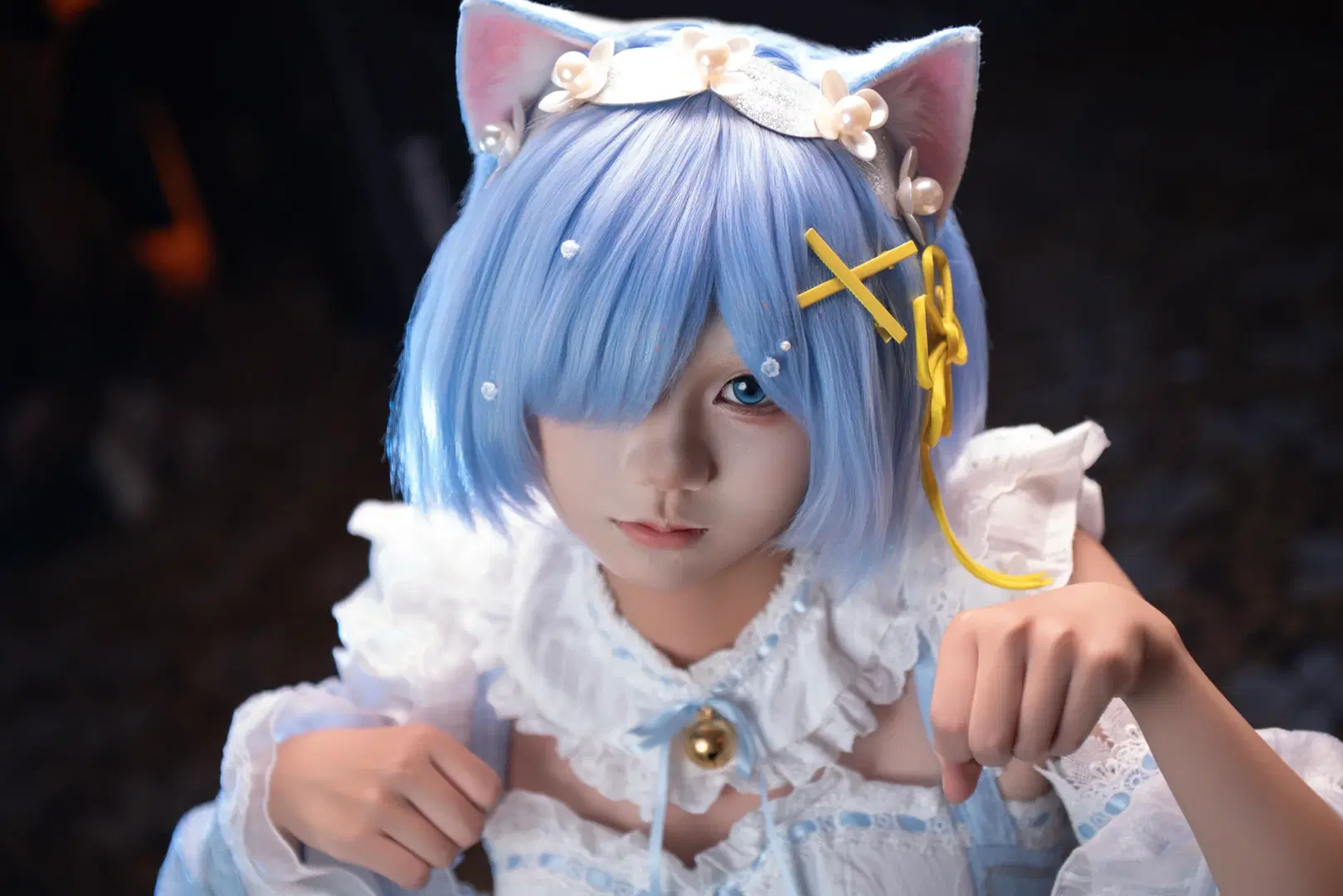 【レム コスプレ】『Re:ゼロから始める異世界生活』猫耳メイドのイベント写真：白ストッキング - 有蓝 - 2枚目