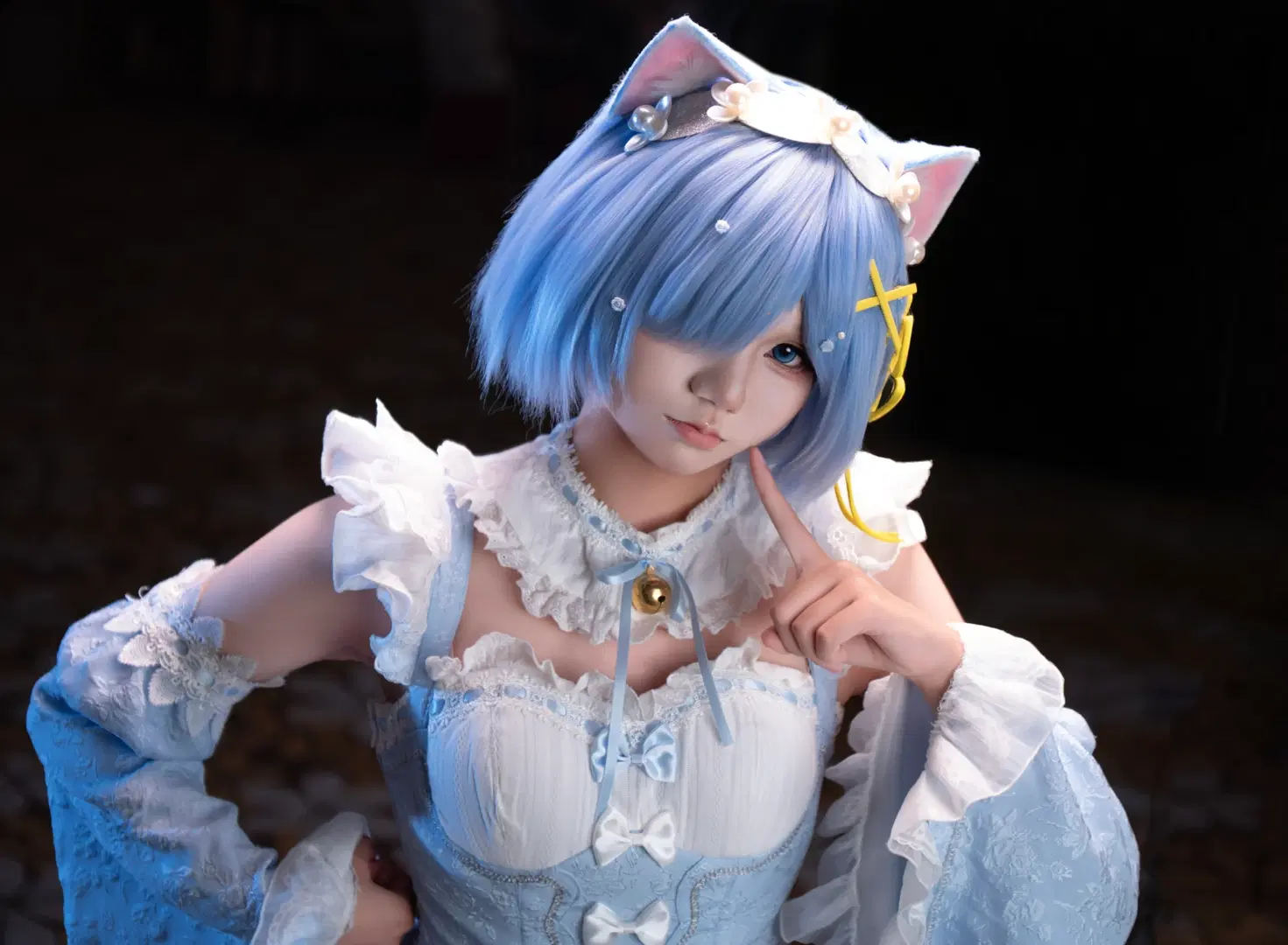 【レム コスプレ】『Re:ゼロから始める異世界生活』猫耳メイドのイベント写真：白ストッキング - 有蓝 - 4枚目