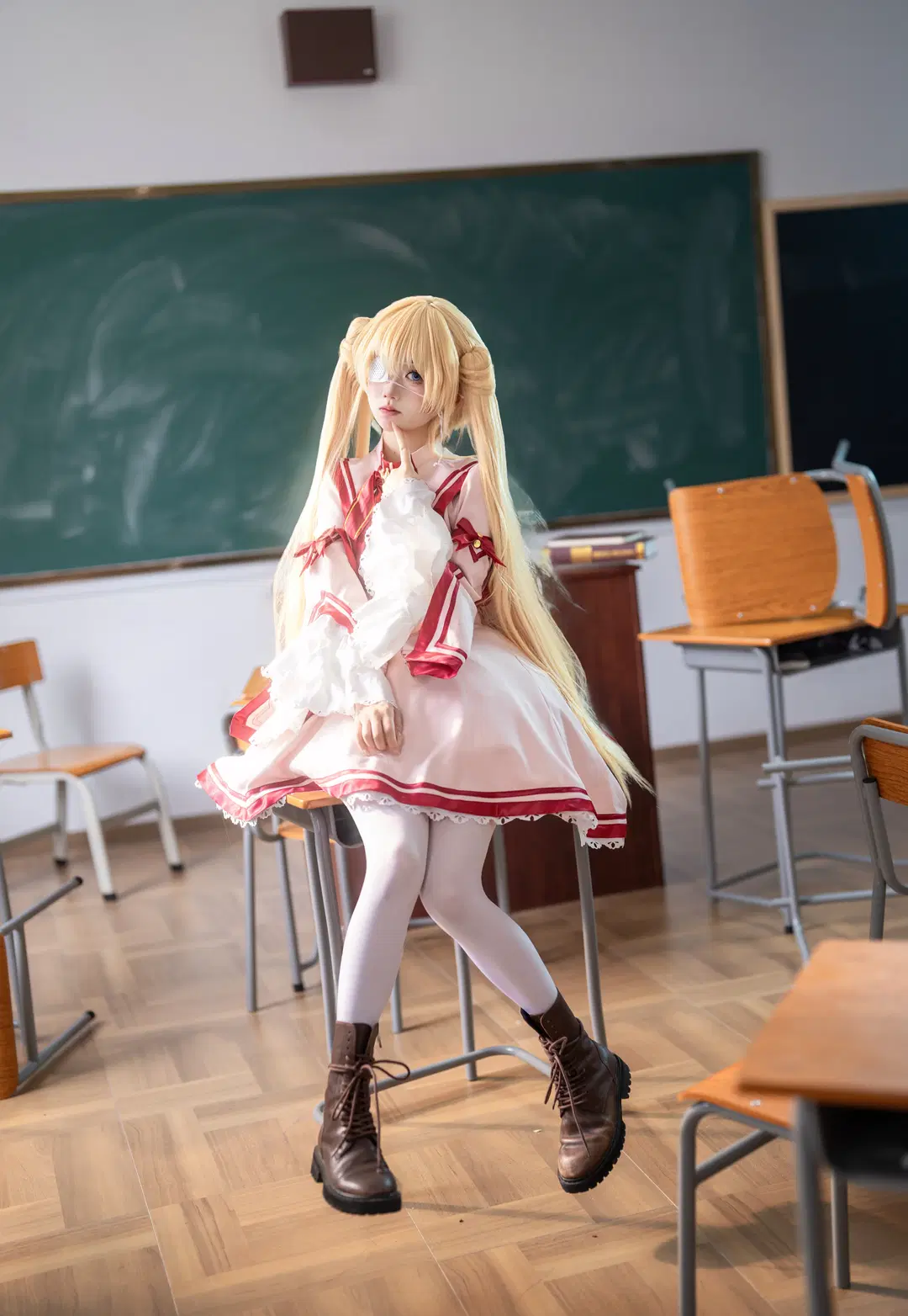 [Nakatsu Shizuru cosplay] Classroom Everyday Life in White Stockings and Red-Trimmed Hem by 远野咲夜2_0 - Image 3