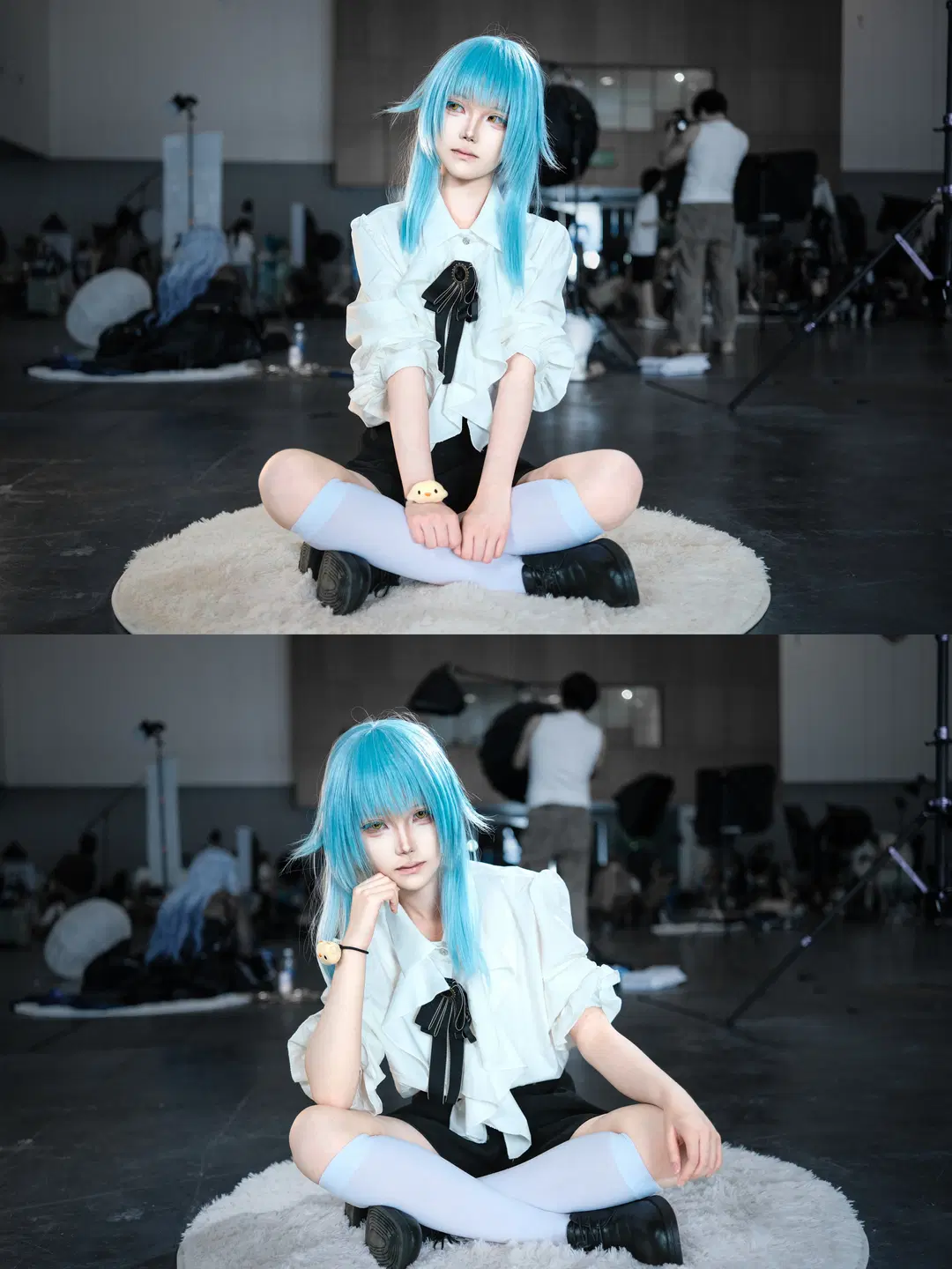 Studio shoot, Blue wig, Rimuru cosplay, White over-the-knee socks, That Time I Got Reincarnated as a Slime
