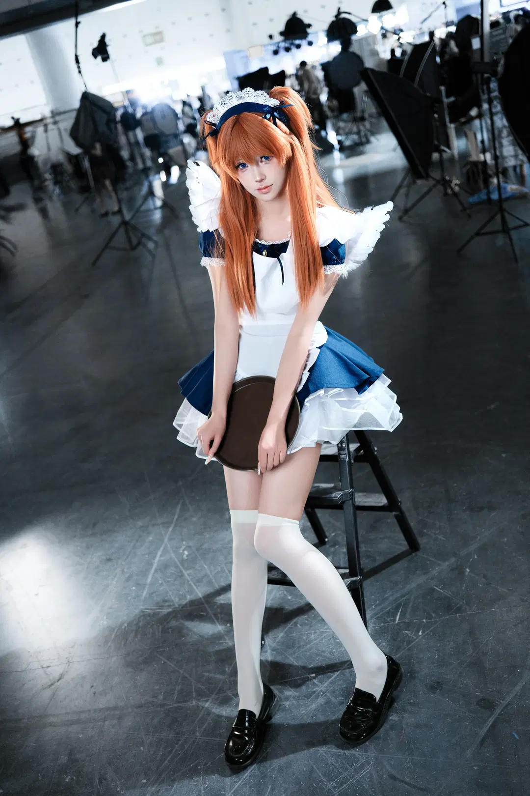 コスプレ, メイド服, 白ストッキング, アスカコスプレ, 新世紀エヴァンゲリオン