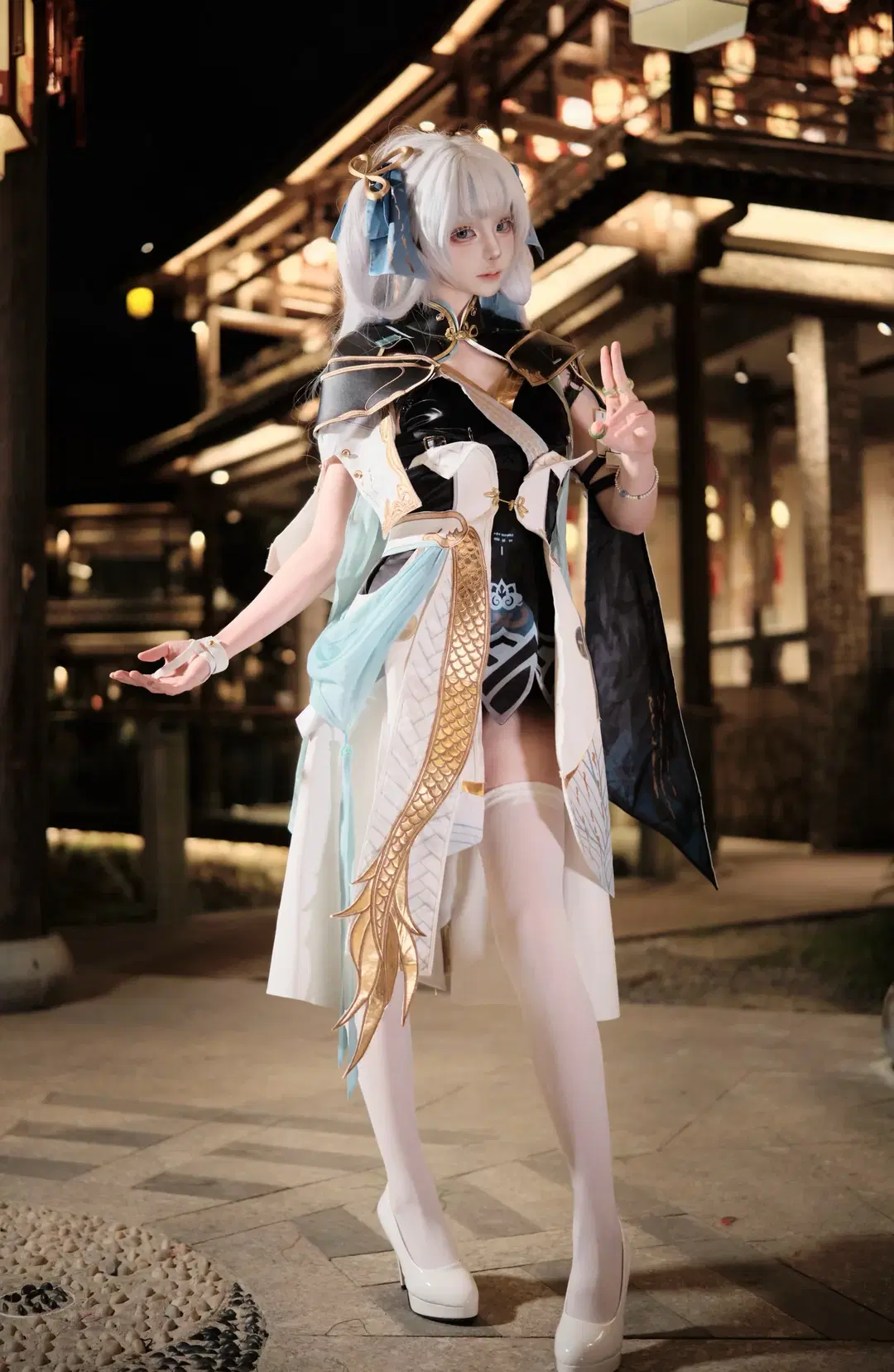 鸣潮, cosplay, 今汐cos, 白丝, 夜景摄影